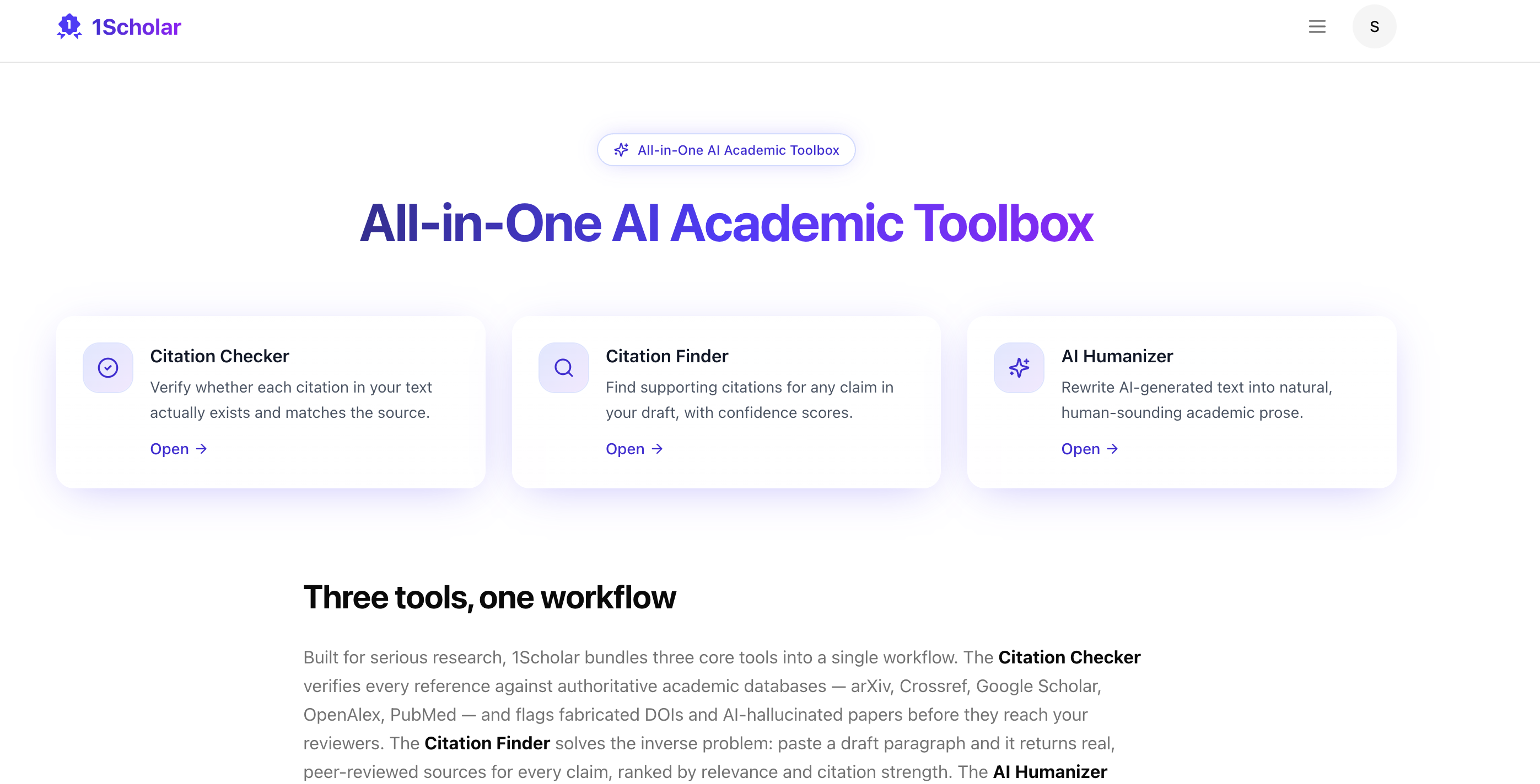 1Scholar Citation Checker - Screenshot showing the interface and features of this AI tool