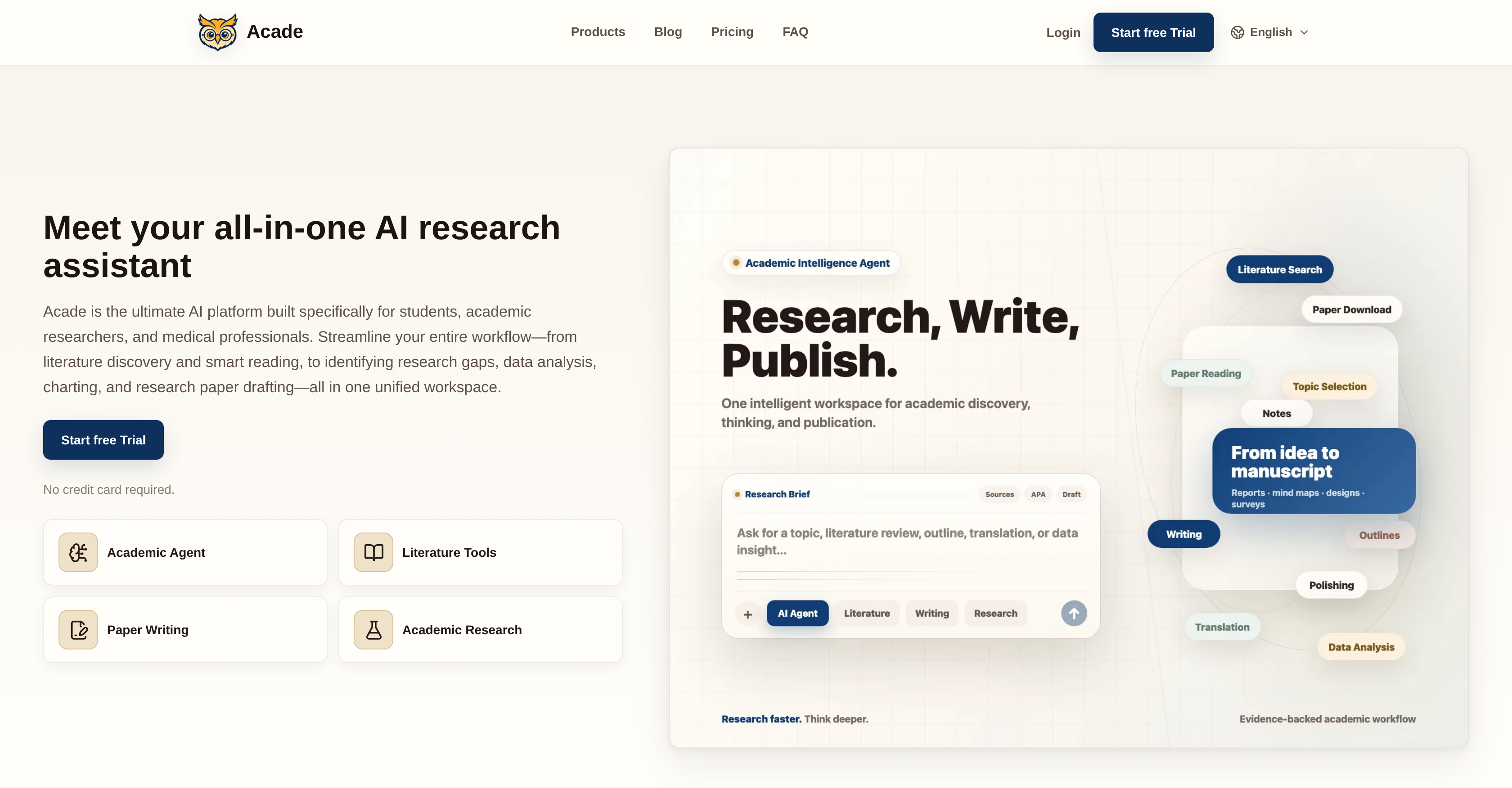Acade - Screenshot showing the interface and features of this AI tool