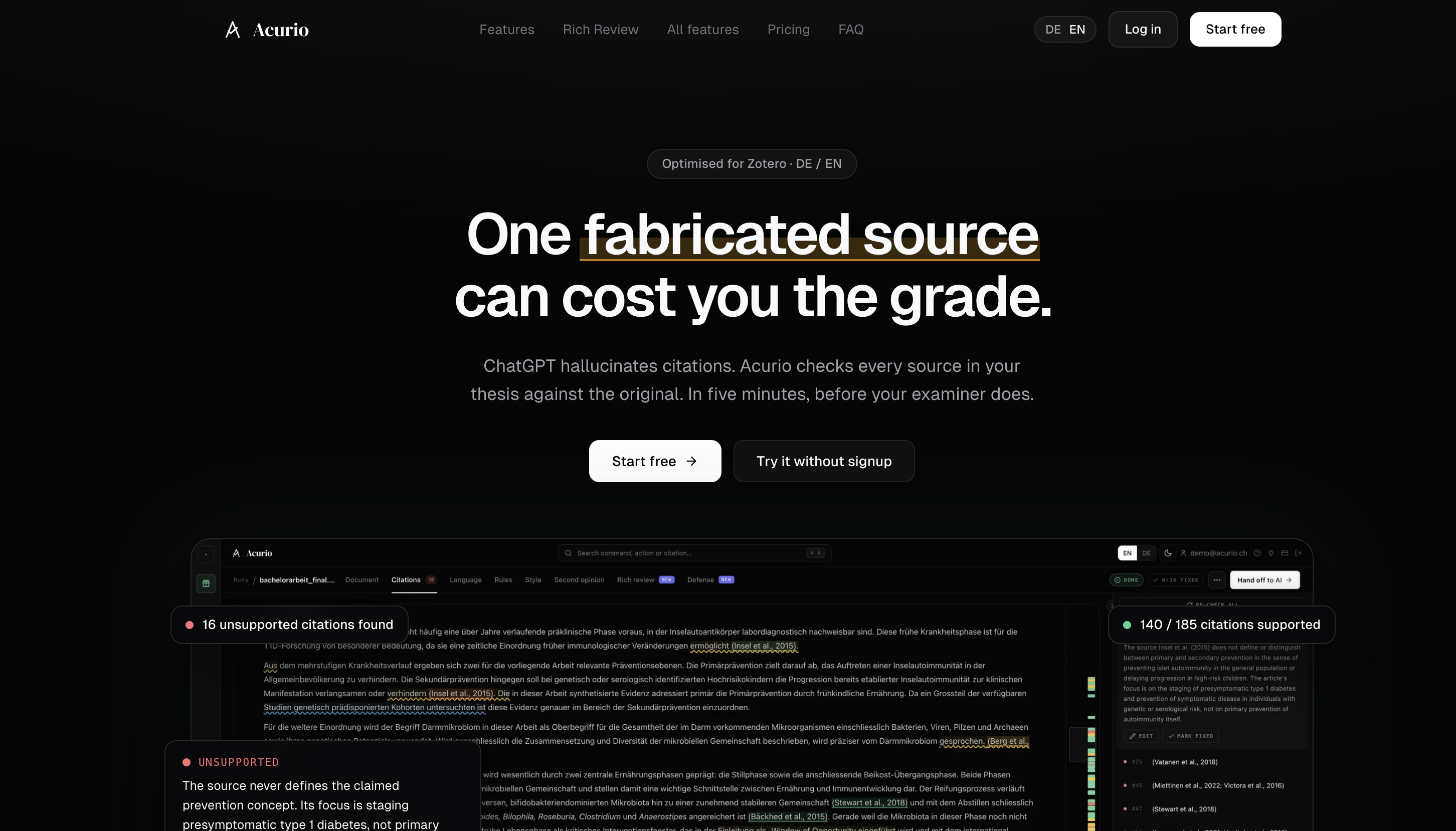 Acurio - Screenshot showing the interface and features of this AI tool