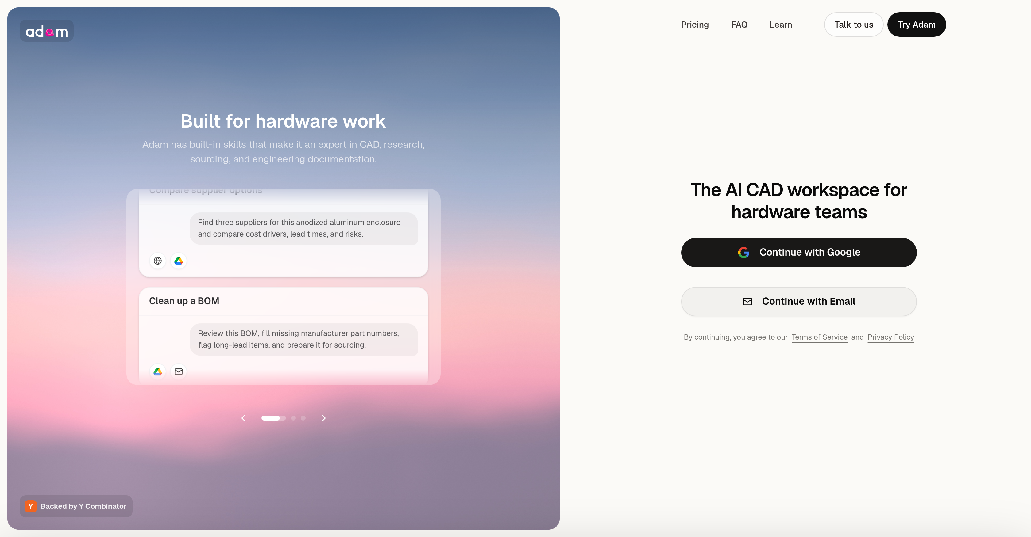 adam.new - Screenshot showing the interface and features of this AI tool