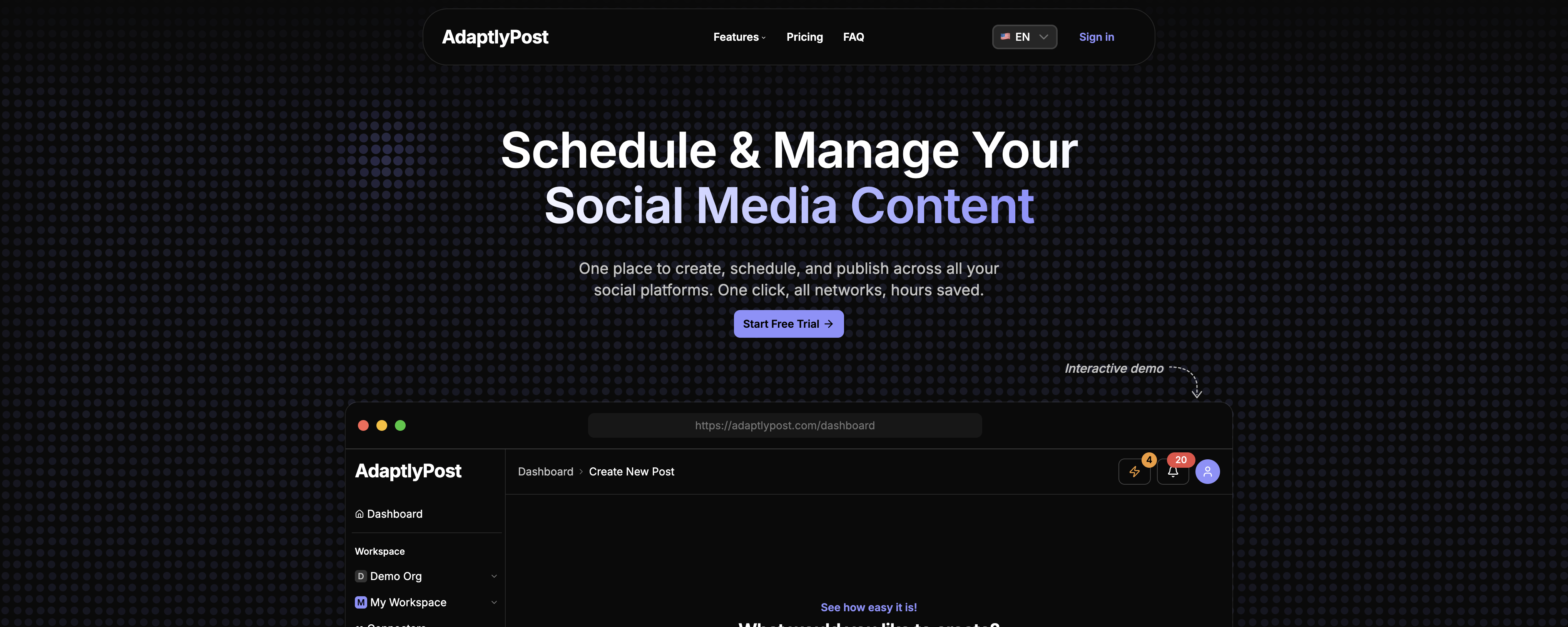 AdaptlyPost - Screenshot showing the interface and features of this AI tool