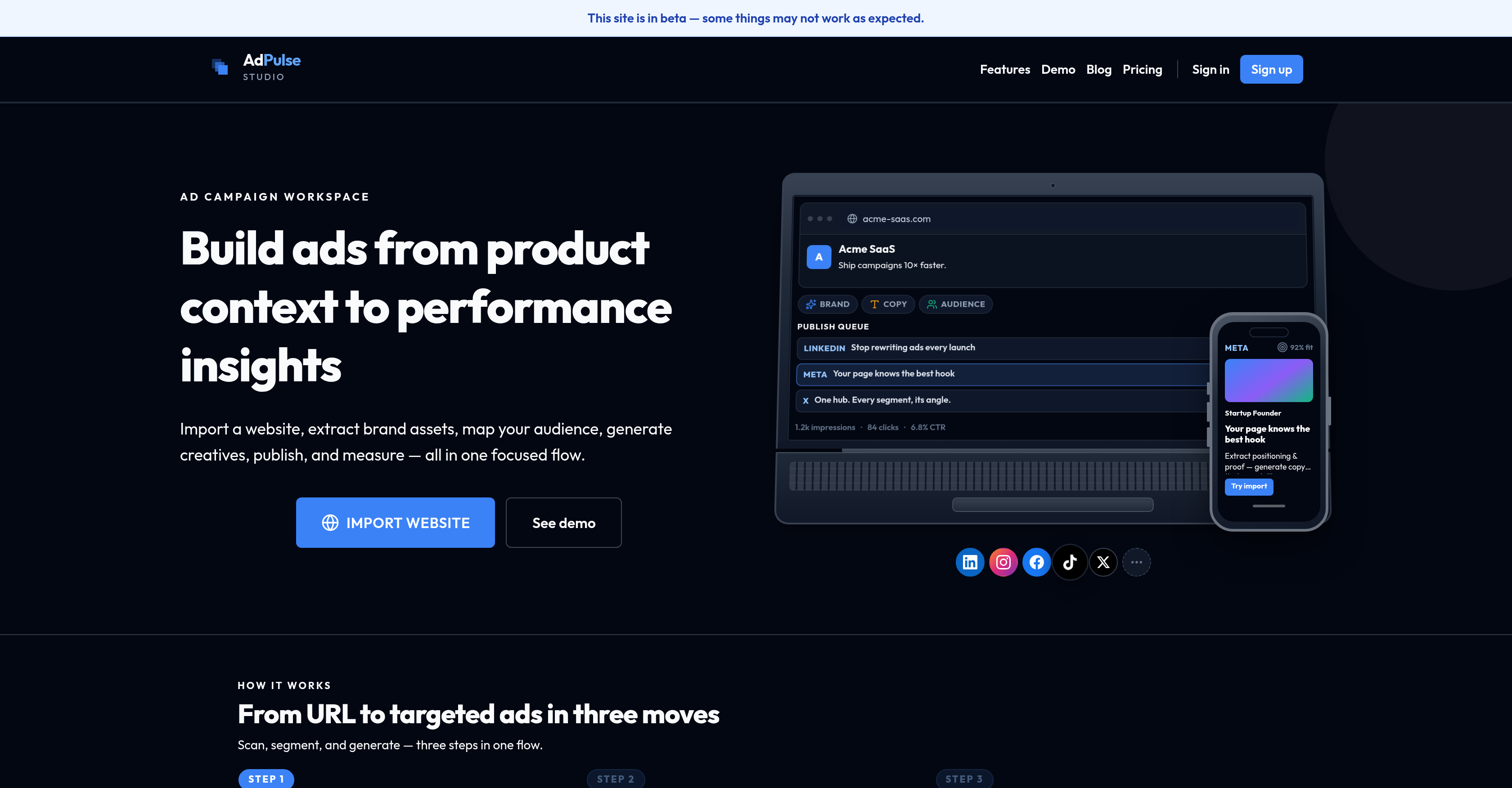AdPulse Studio - Screenshot showing the interface and features of this AI tool