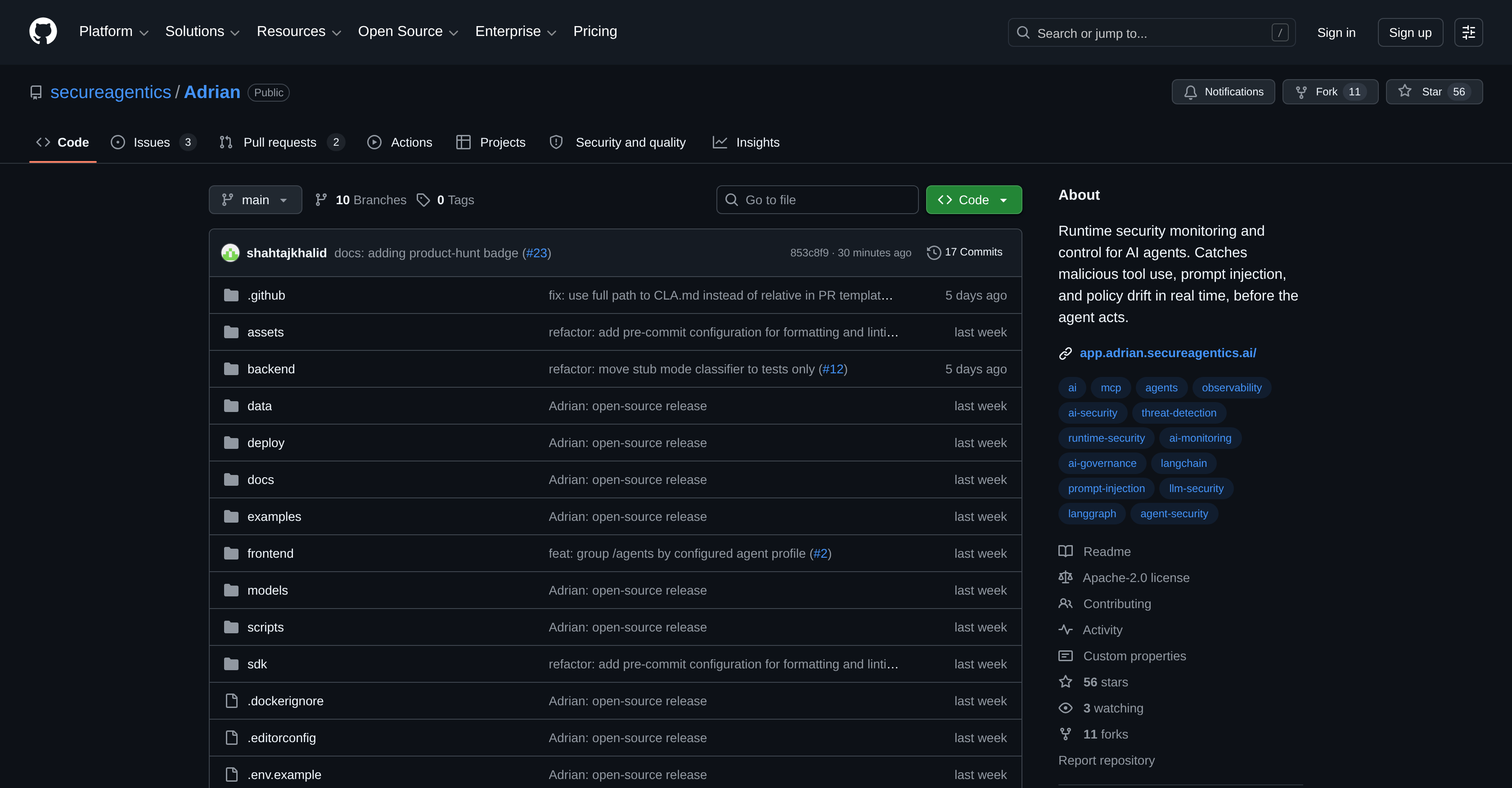 Adrian - Screenshot showing the interface and features of this AI tool