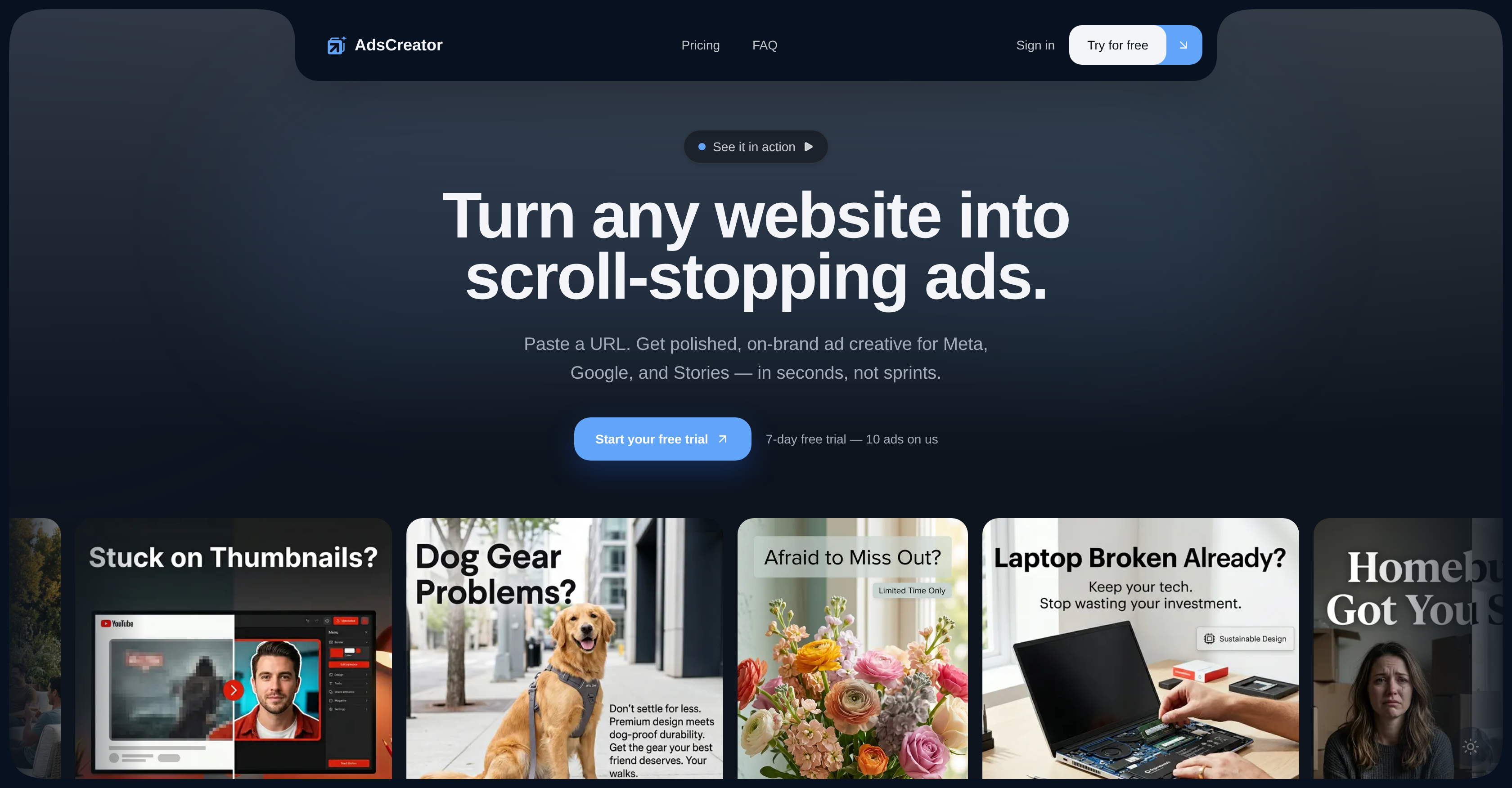 AdsCreator.com - Screenshot showing the interface and features of this AI tool