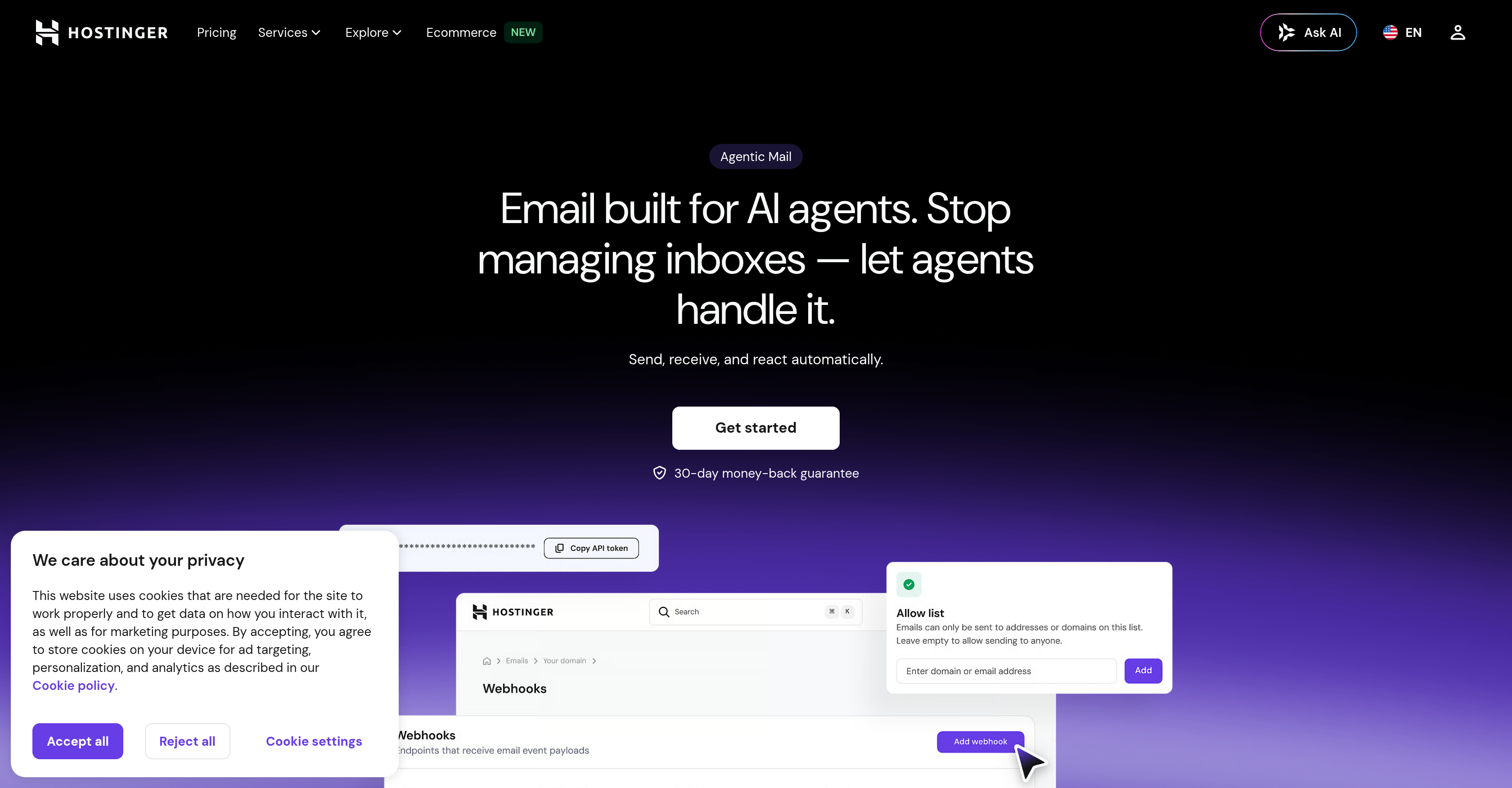 Agentic Mail | Hostinger - Screenshot showing the interface and features of this AI tool