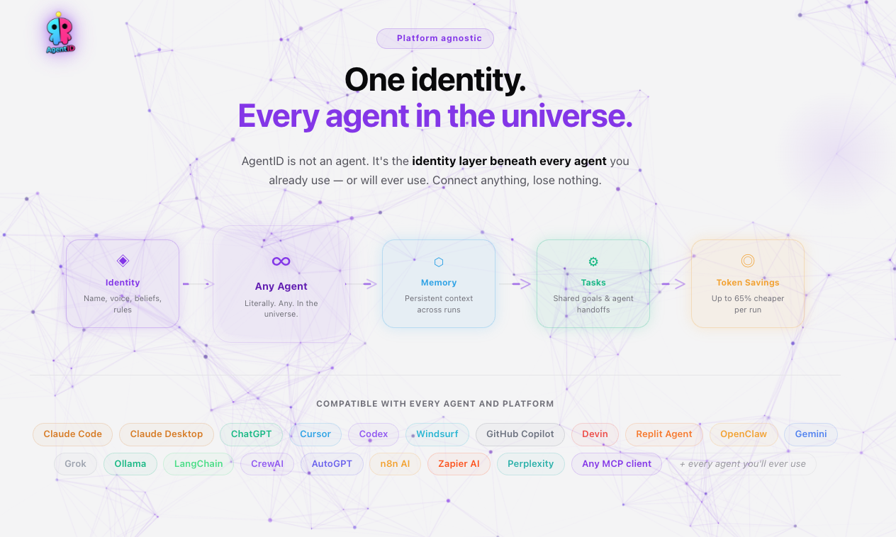 AgentID - Screenshot showing the interface and features of this AI tool