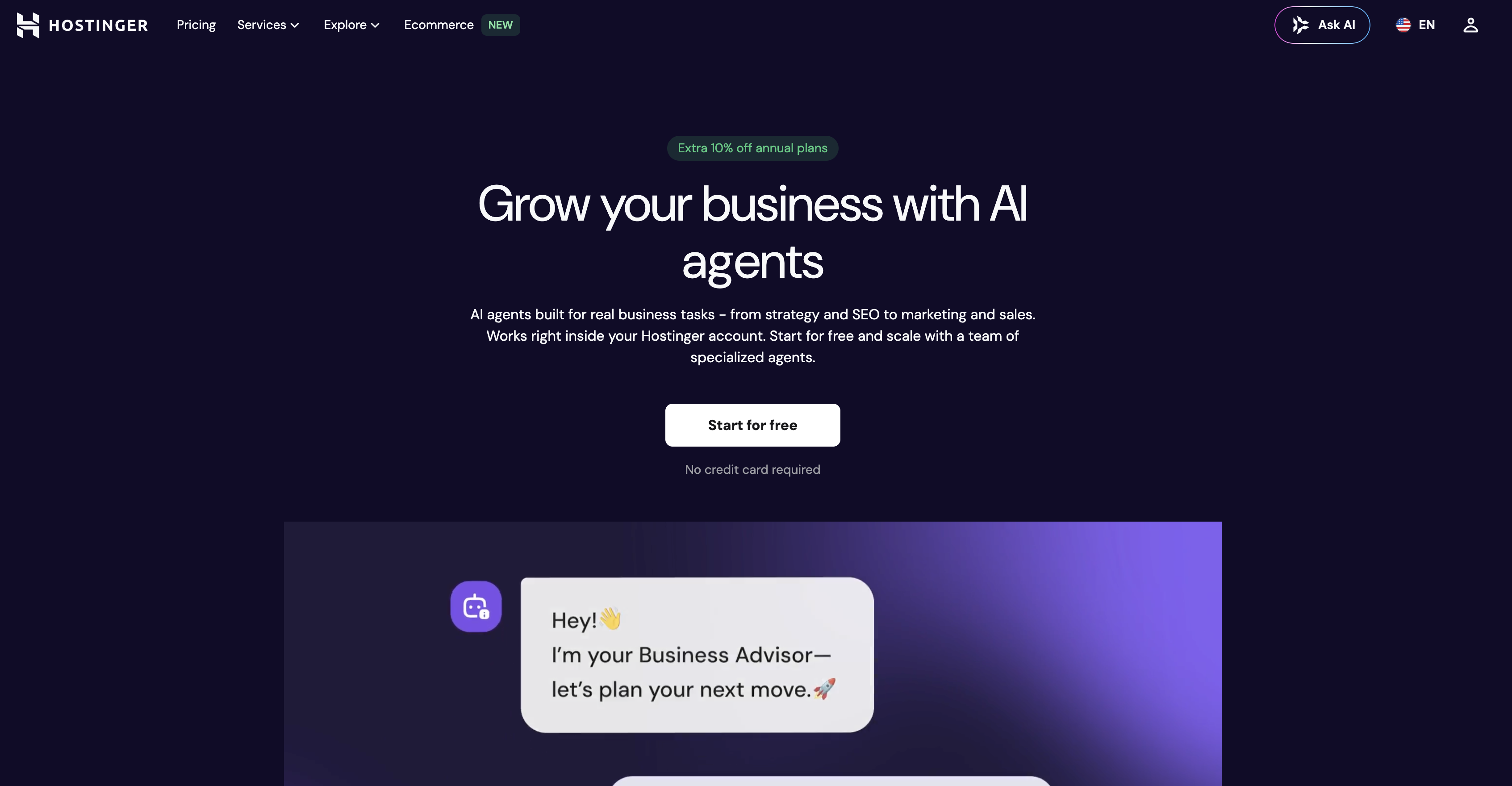 AI Agents | Hostinger - Screenshot showing the interface and features of this AI tool