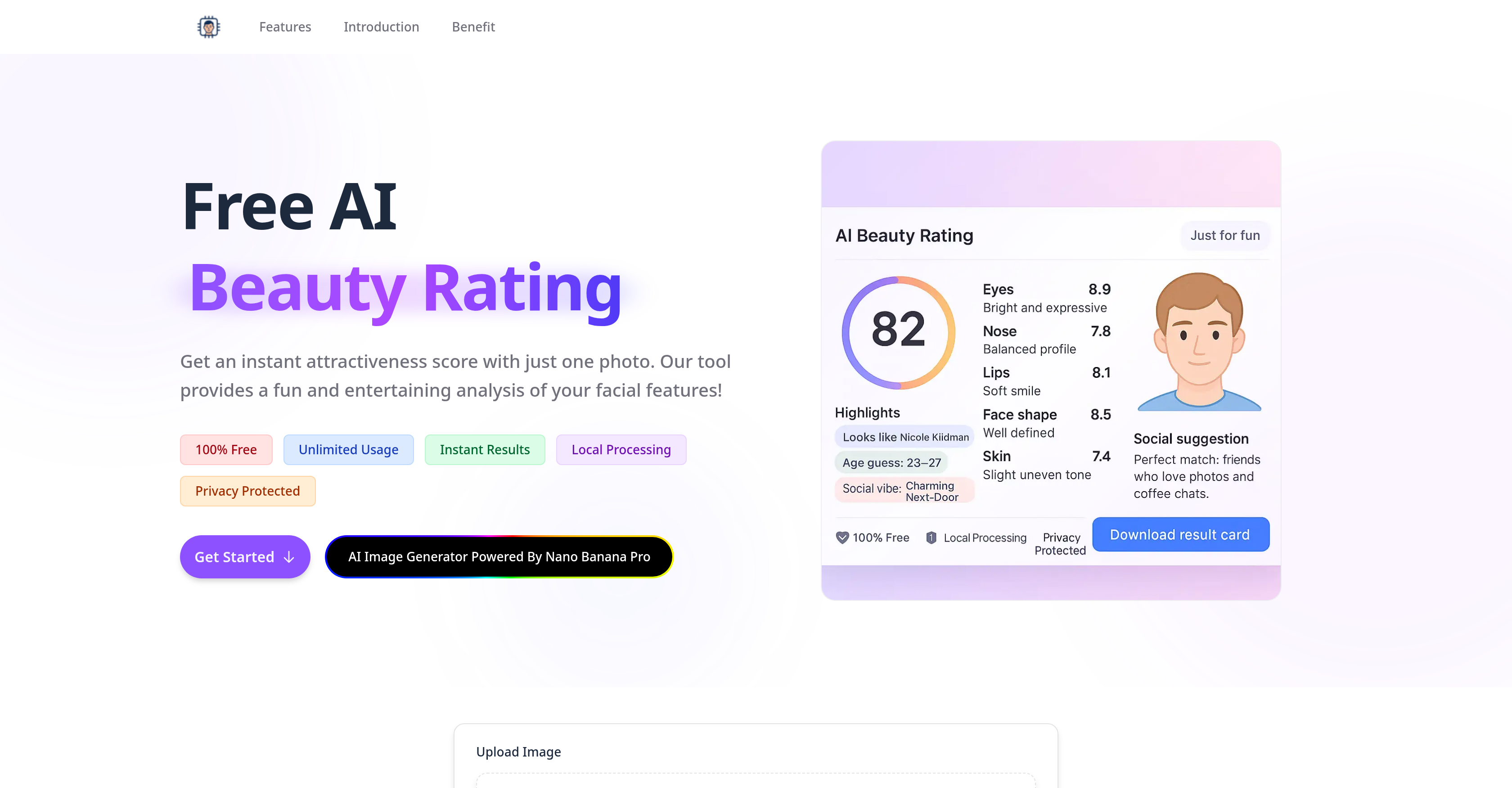 AI Beauty Rating - Screenshot showing the interface and features of this AI tool