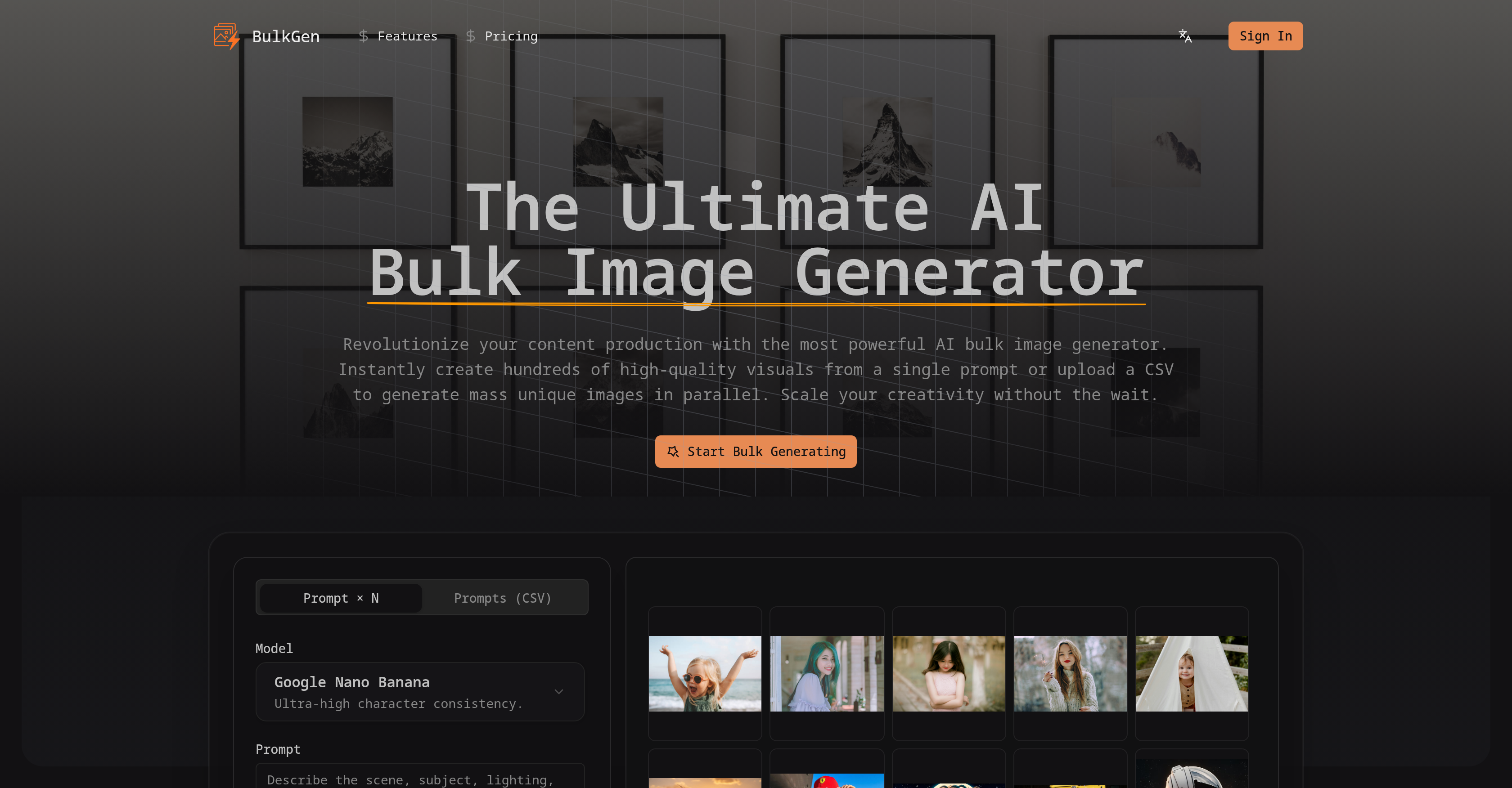 BulkGen - Screenshot showing the interface and features of this AI tool