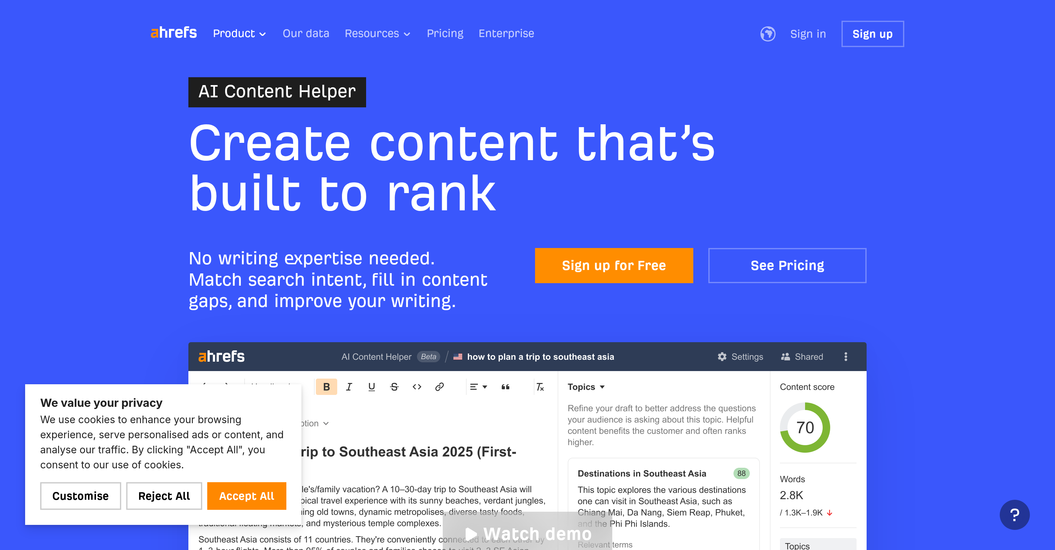 AI Content Helper by Ahrefs - Screenshot showing the interface and features of this AI tool