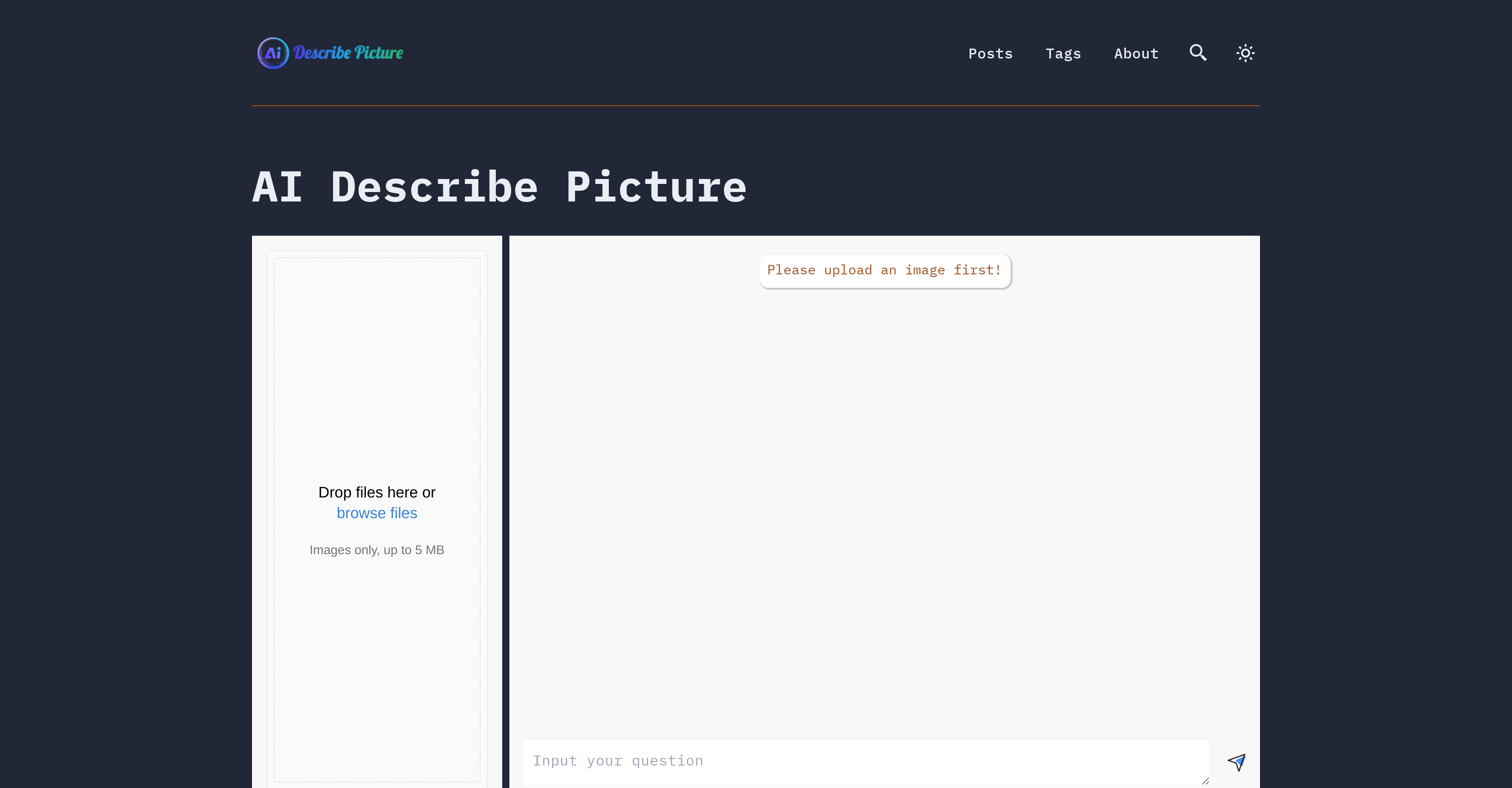 AI Describe Picture - Screenshot showing the interface and features of this AI tool