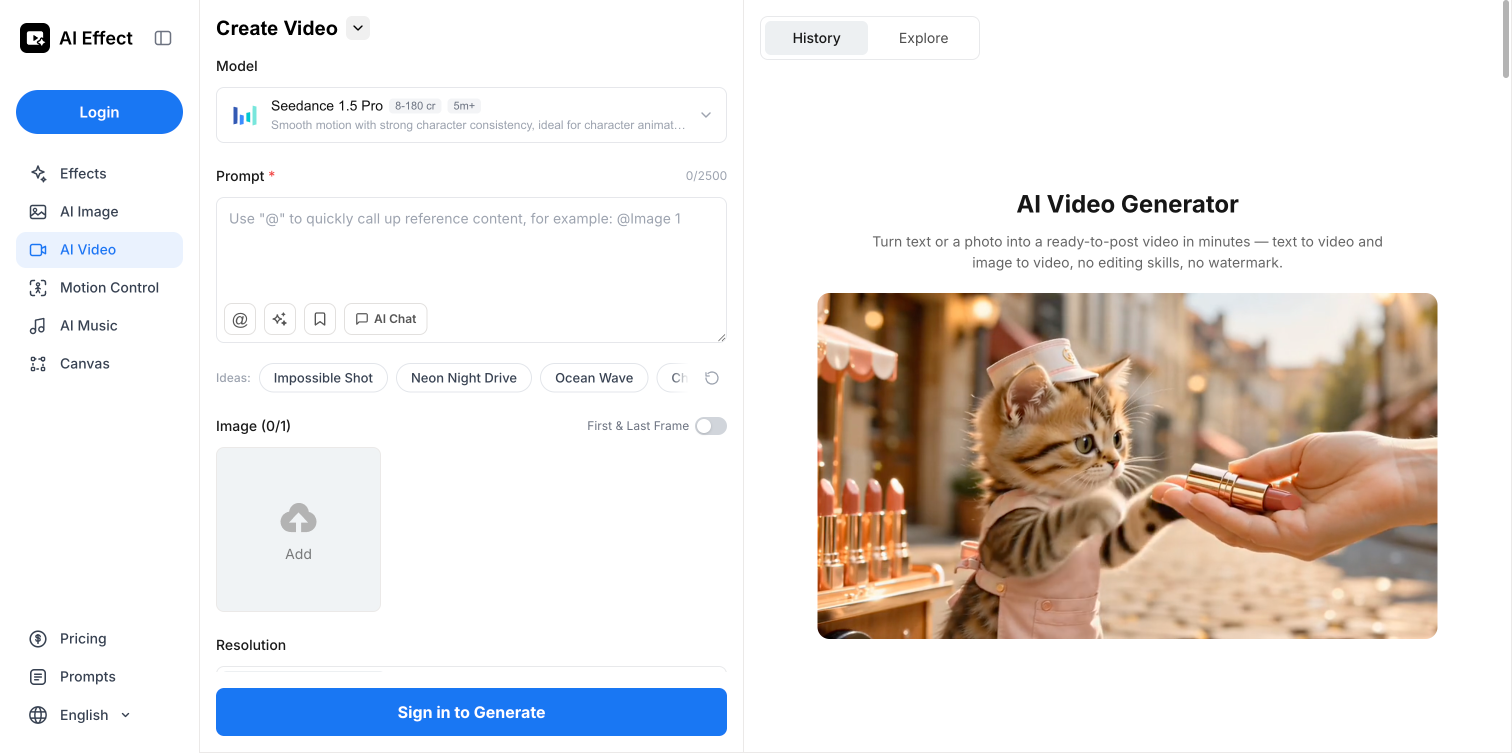 AI Effect | AI Video Generator - Screenshot showing the interface and features of this AI tool