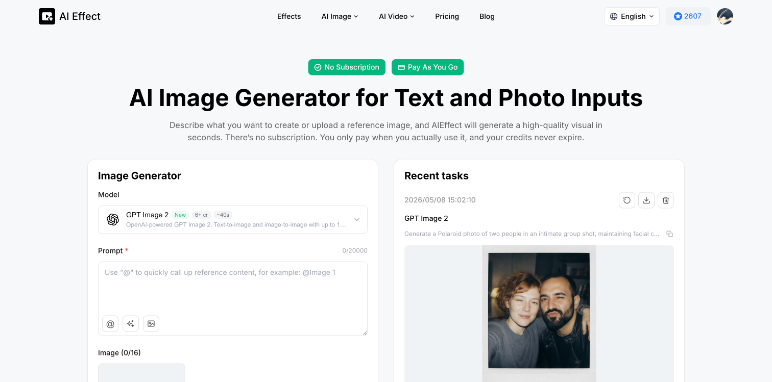 AI Effect.Art | Image Generator - Screenshot showing the interface and features of this AI tool