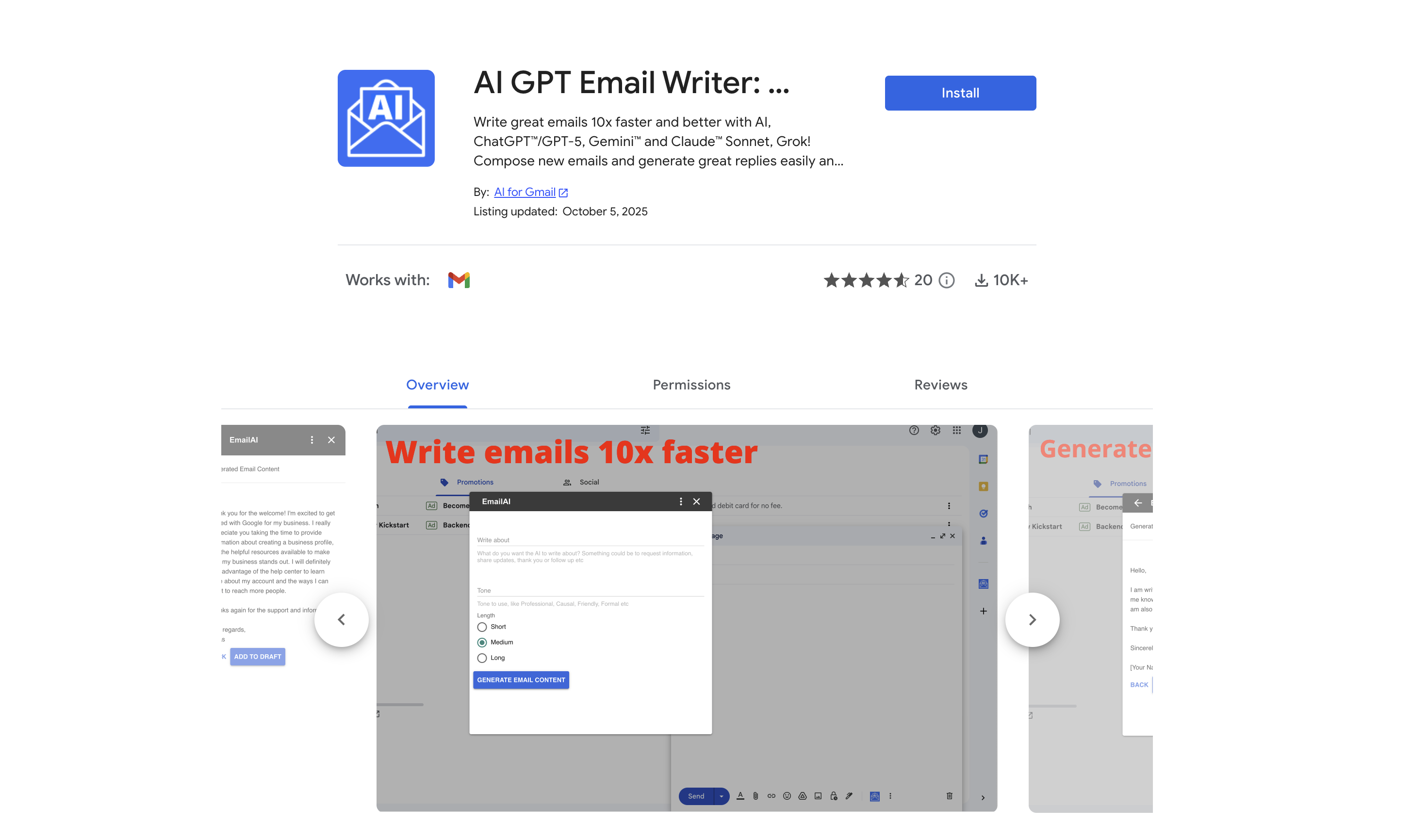 AI Email Writer - Screenshot showing the interface and features of this AI tool