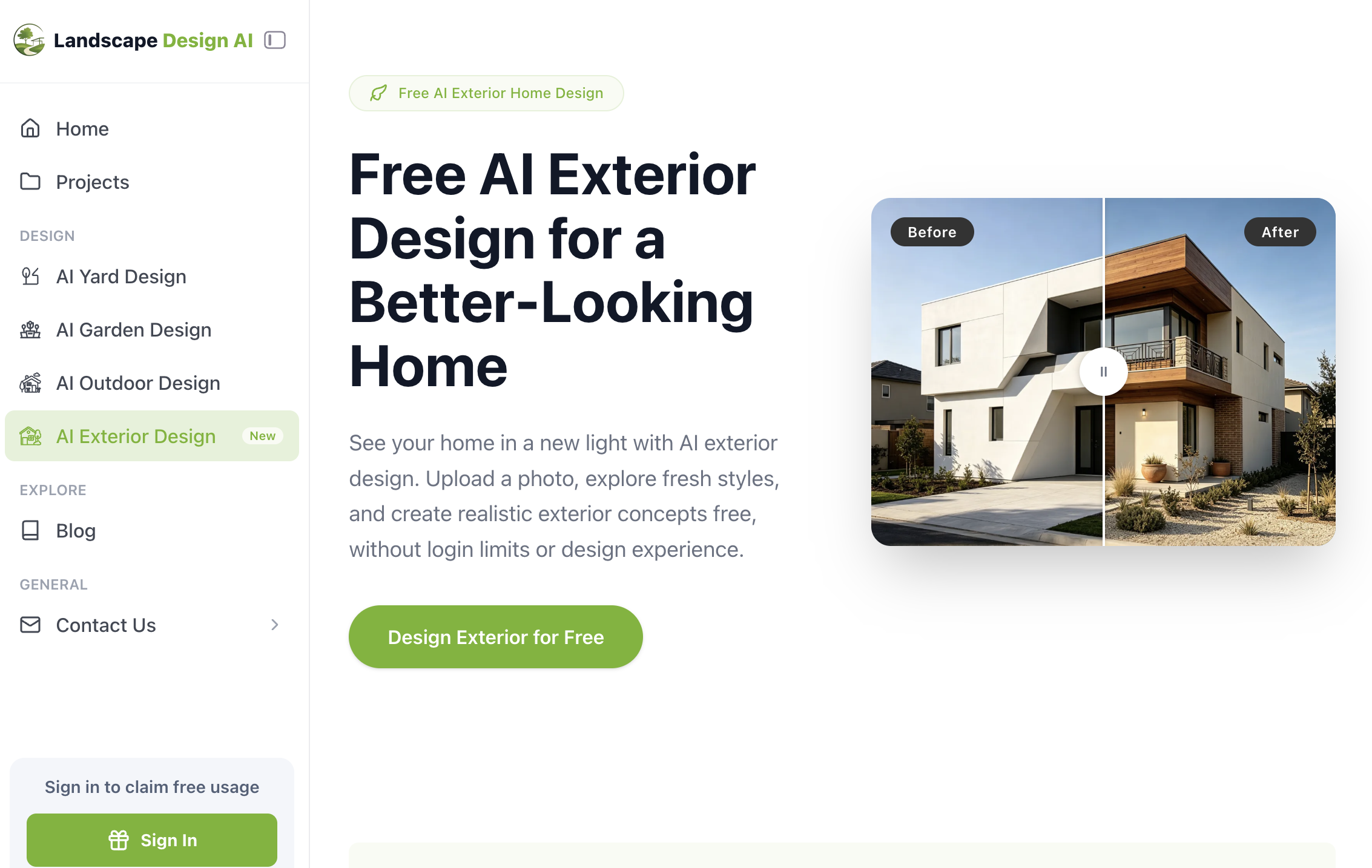 AI Exterior Design Generator - Screenshot showing the interface and features of this AI tool