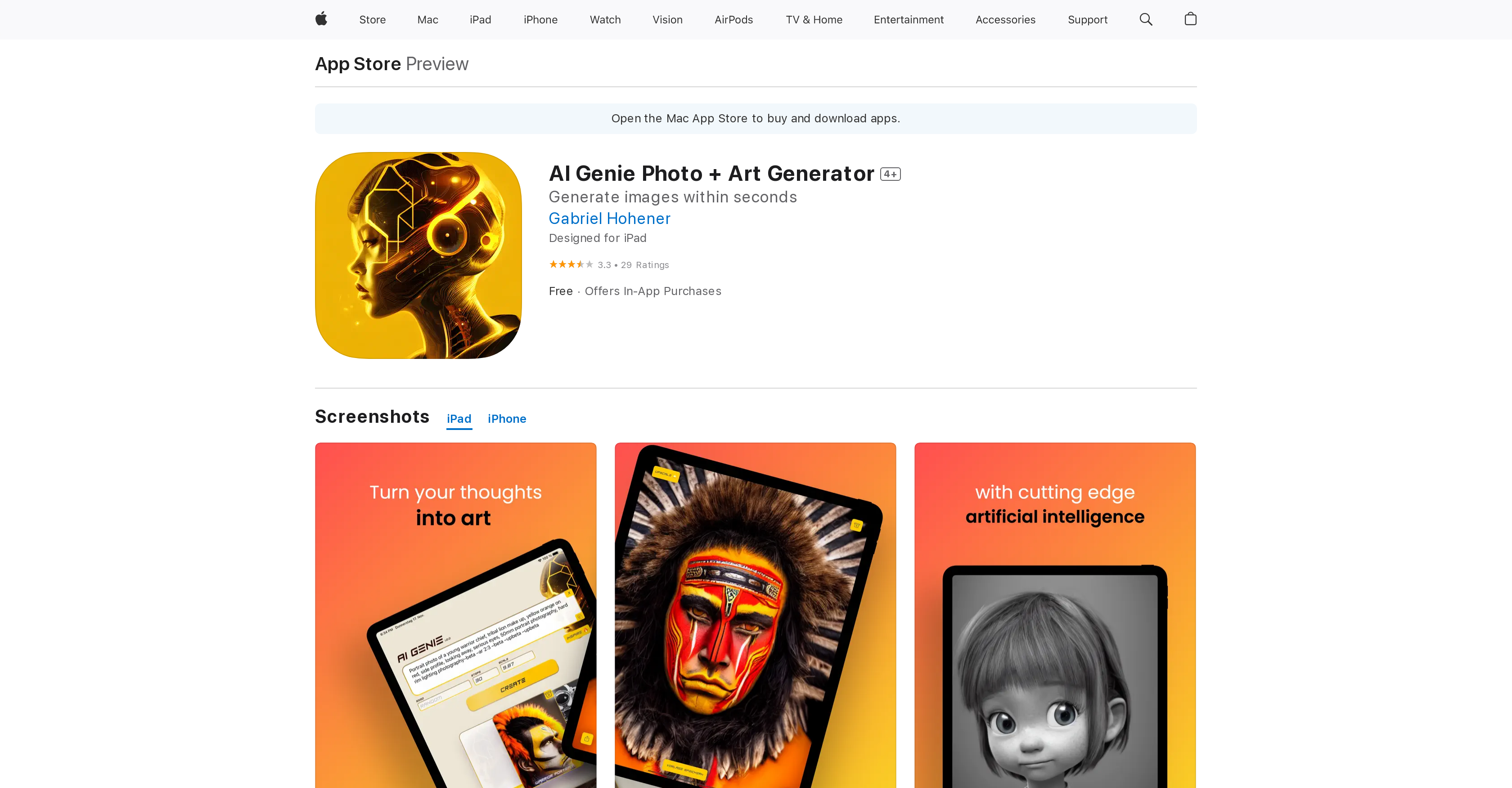 AI Genie Photo + Art Generator - Screenshot showing the interface and features of this AI tool