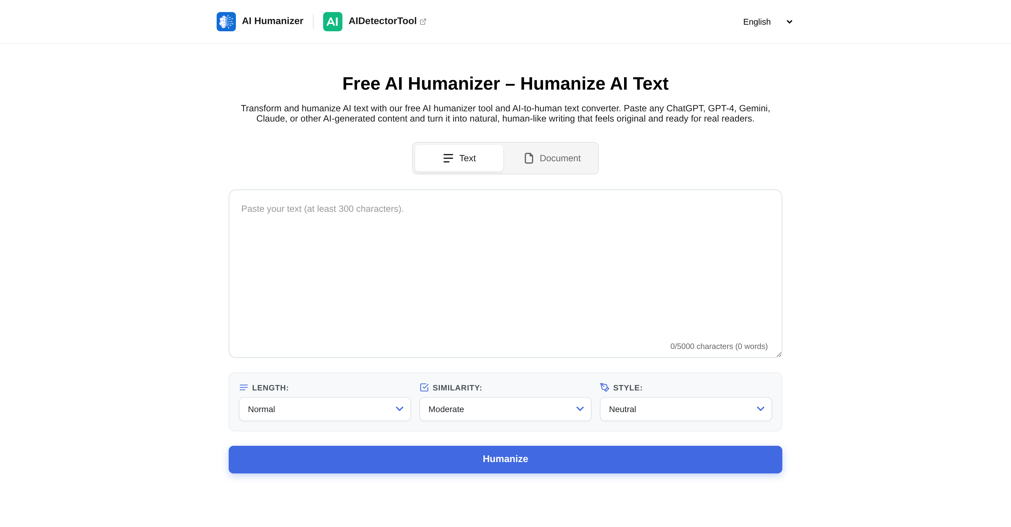 AI Humanizer Tool - Screenshot showing the interface and features of this AI tool