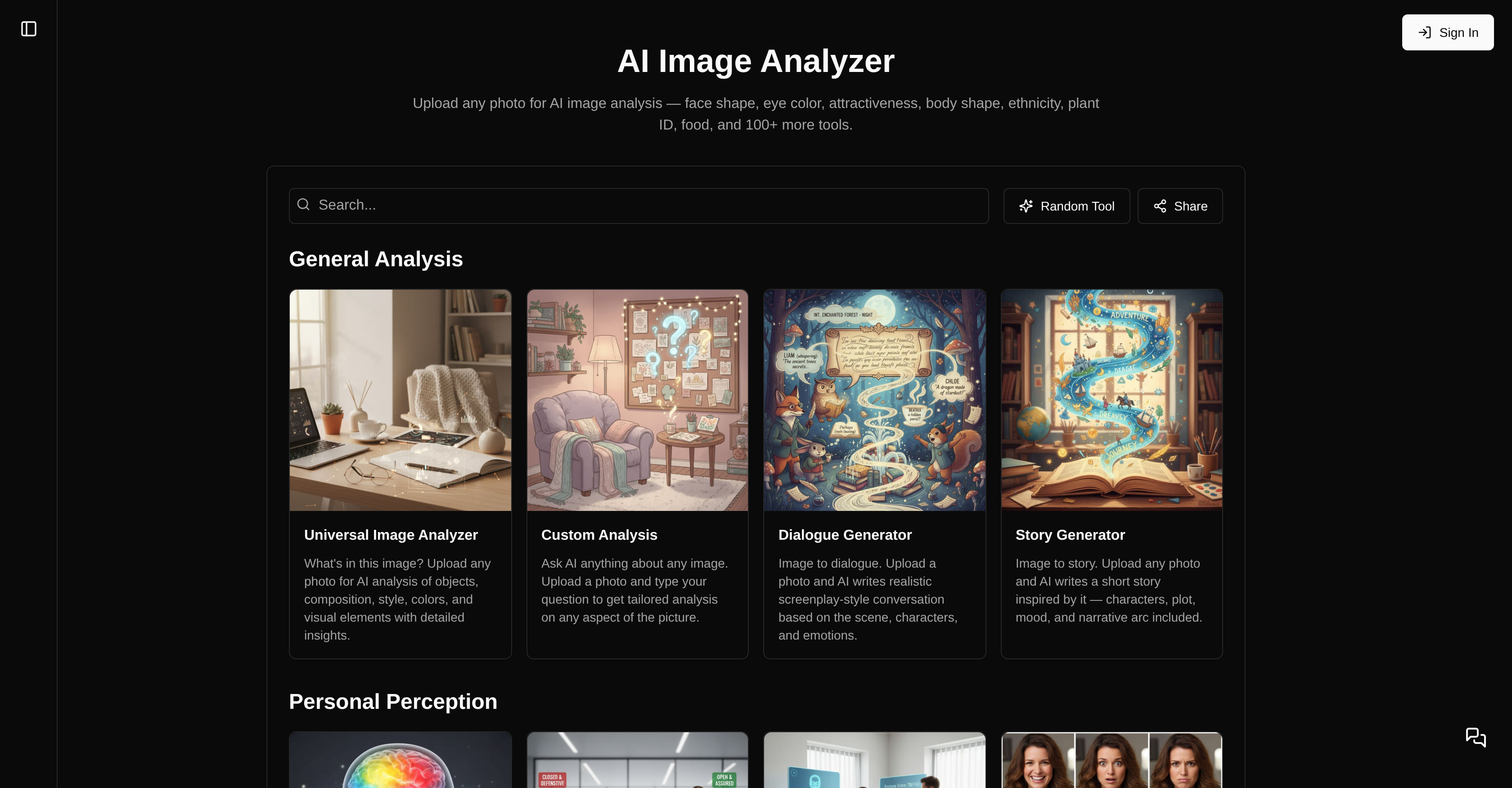AI Image Analyzer by just build things. - Screenshot showing the interface and features of this AI tool