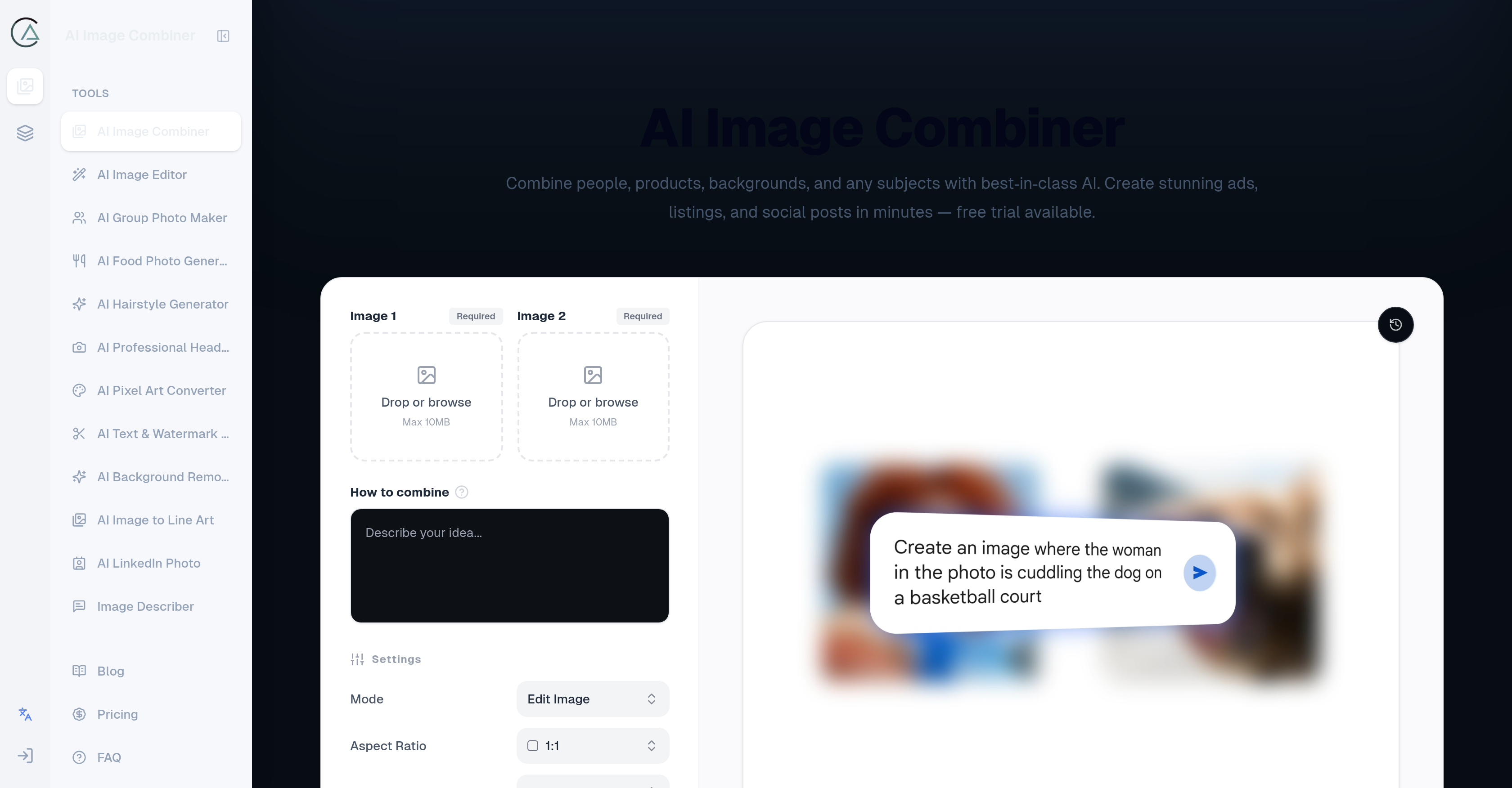 AI Image Combiner - Screenshot showing the interface and features of this AI tool