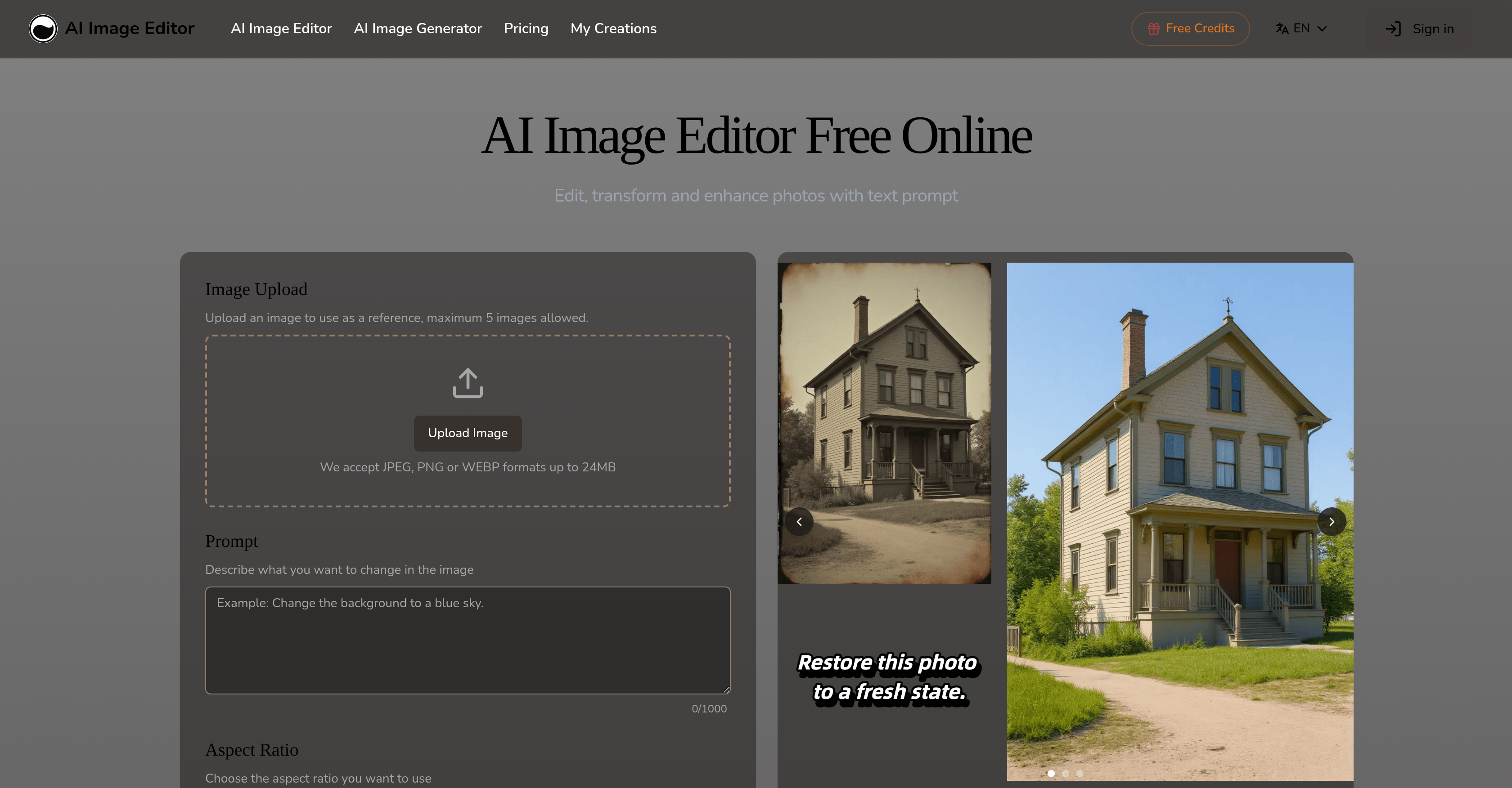 AI Image Editor - Screenshot showing the interface and features of this AI tool