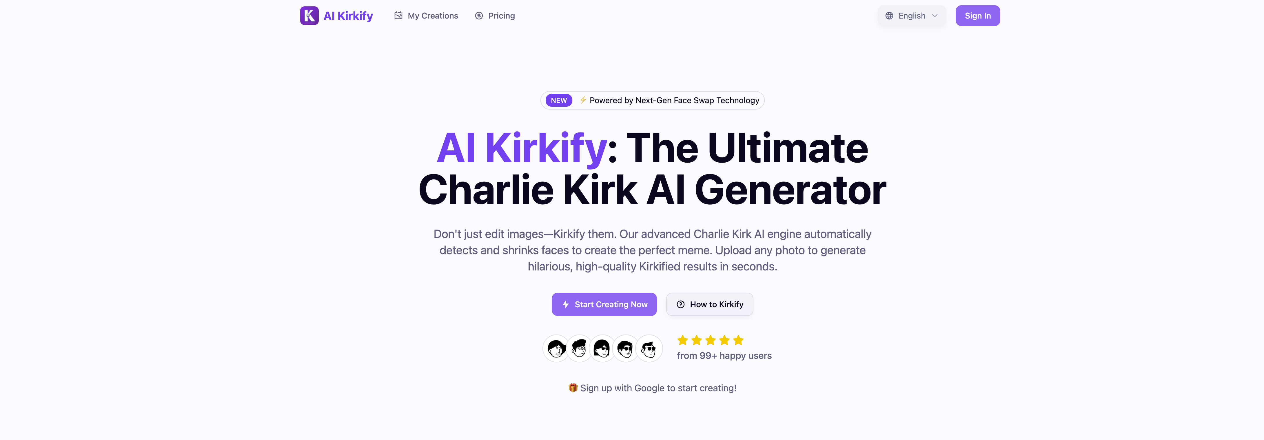 AI Kirkify Meme Generator - Screenshot showing the interface and features of this AI tool