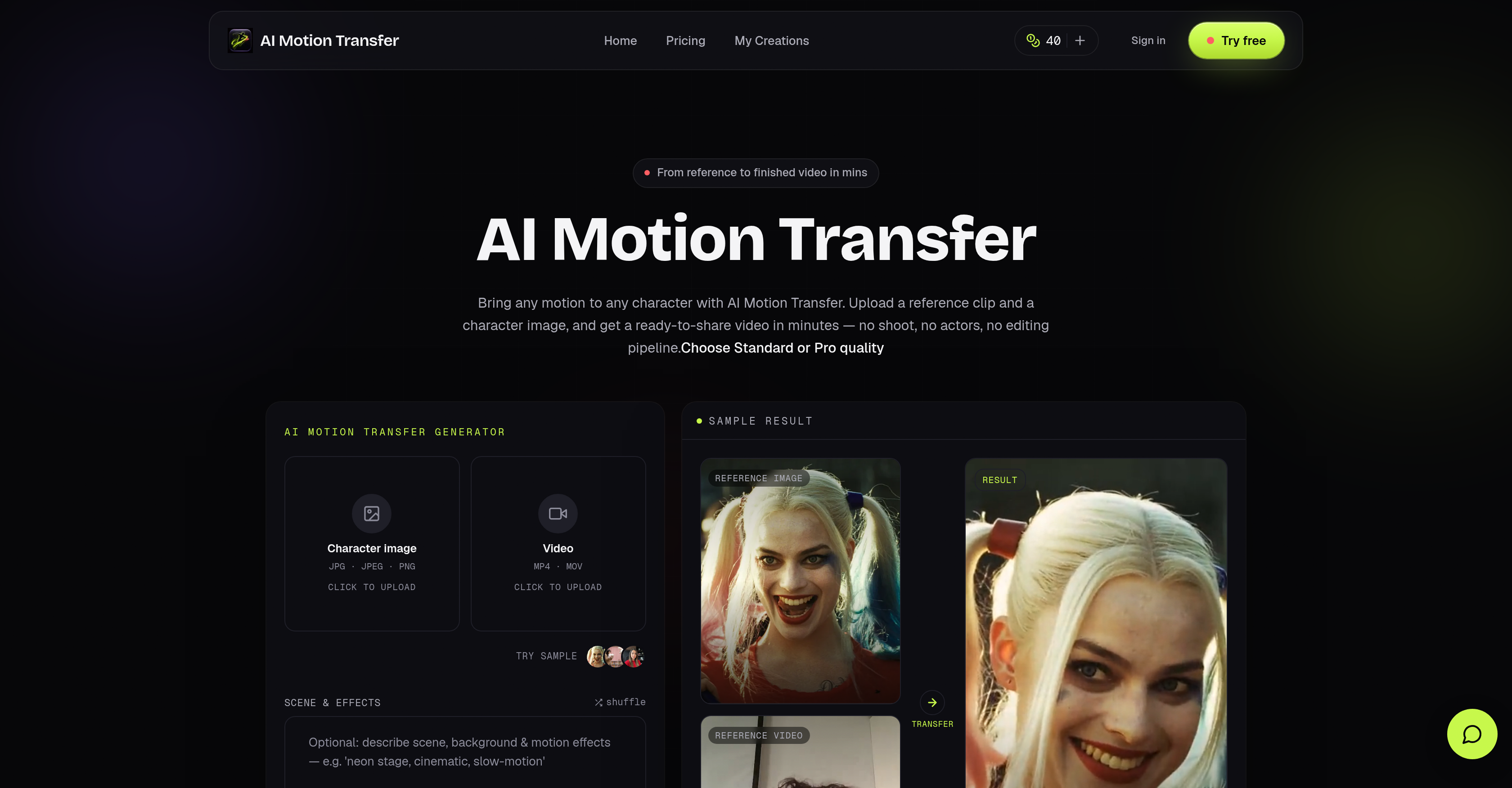 AI Motion Transfer - Screenshot showing the interface and features of this AI tool
