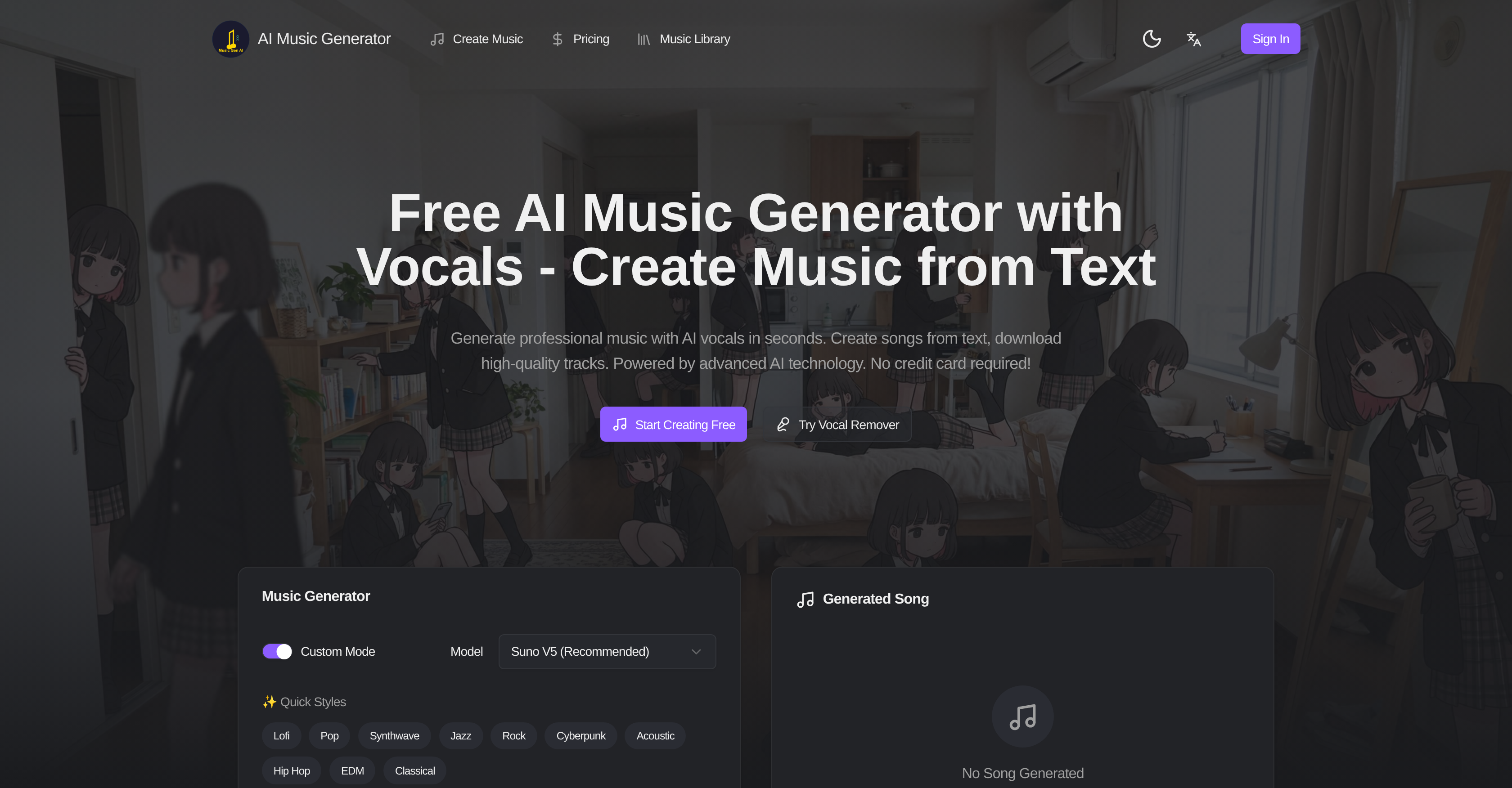 AI Music Generator.me - Screenshot showing the interface and features of this AI tool