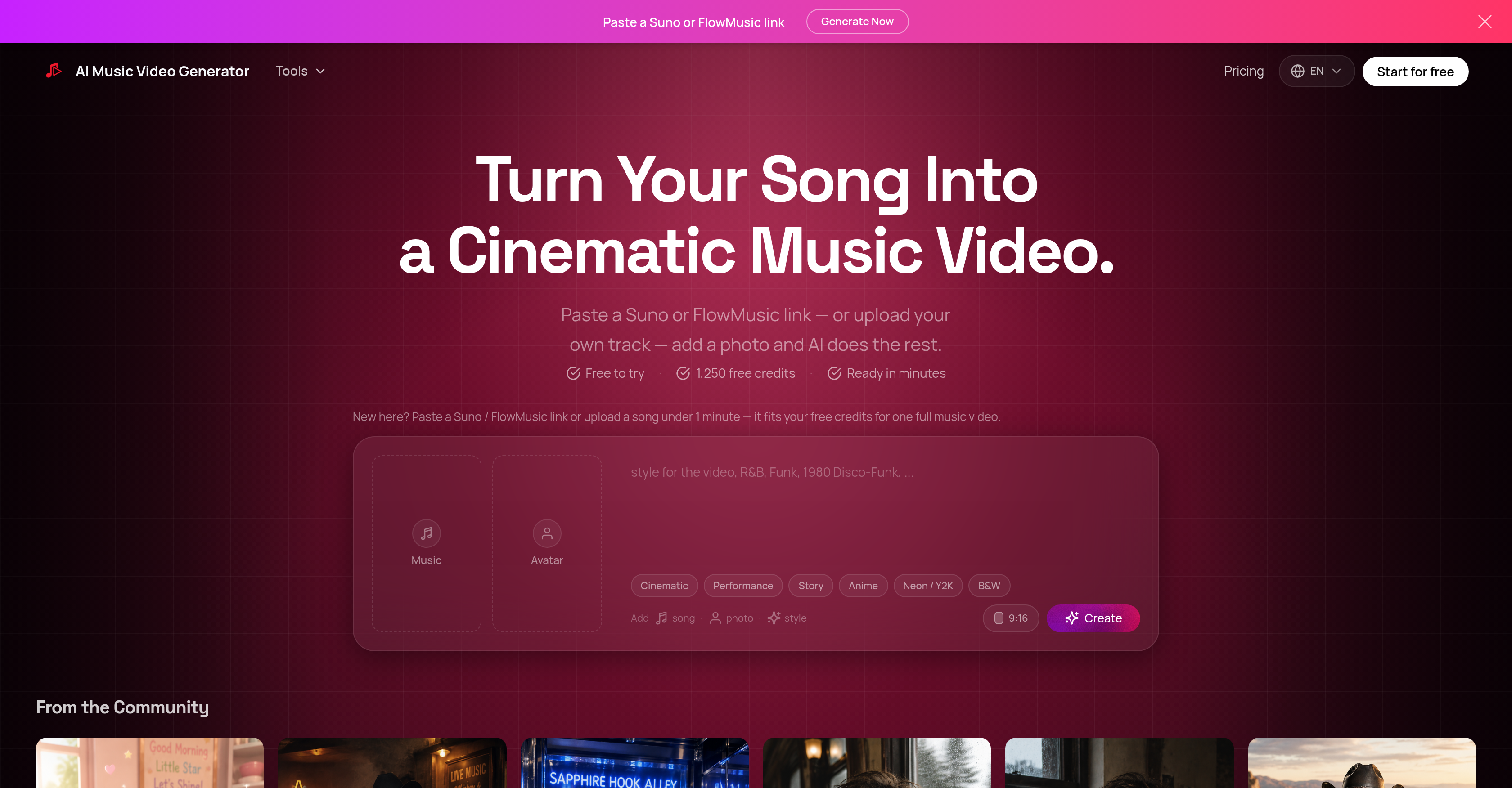 AI Music Video Generator - Screenshot showing the interface and features of this AI tool