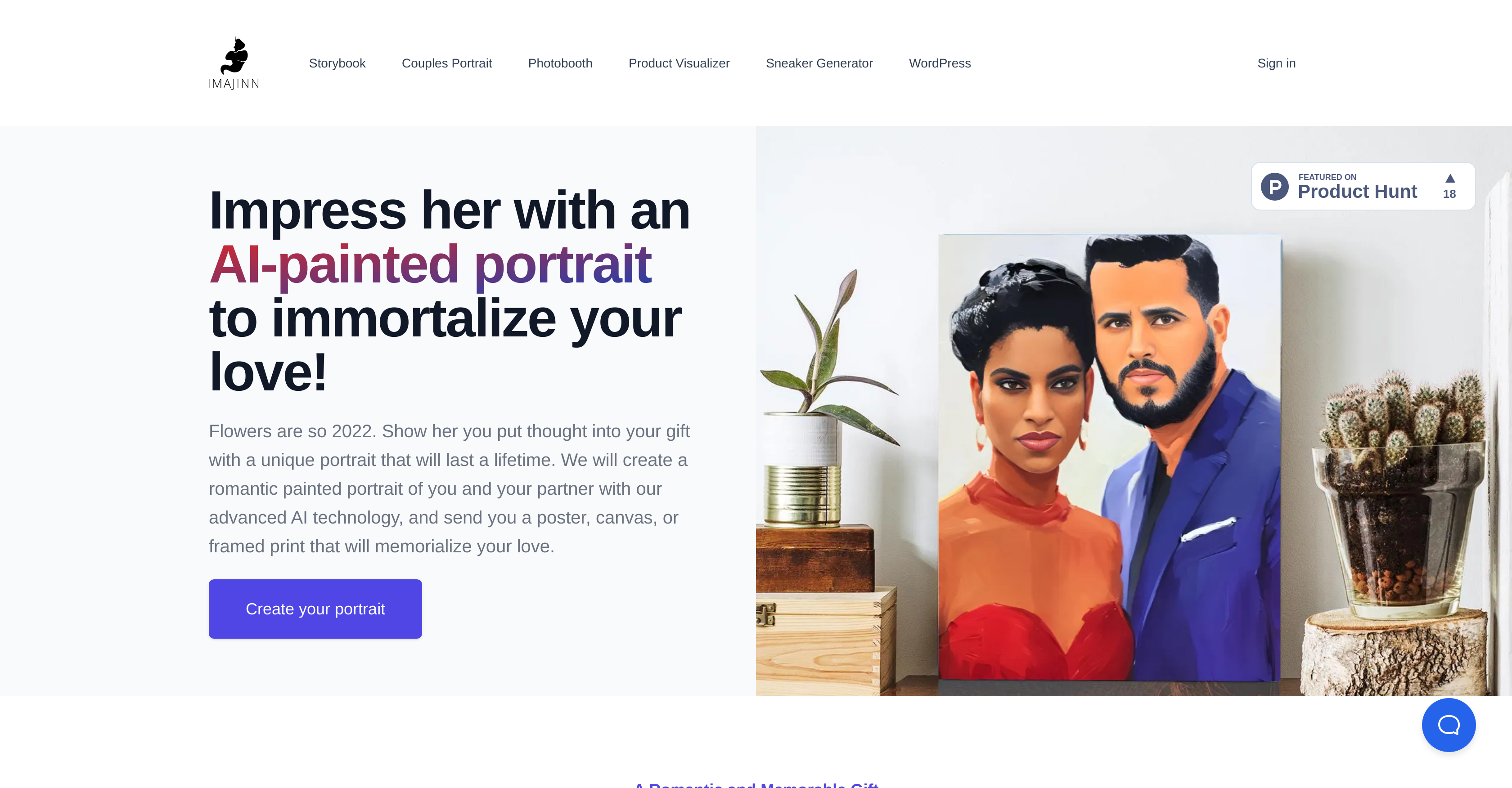AI Couple Portrait Canvas by Imajinn AI - Screenshot showing the interface and features of this AI tool