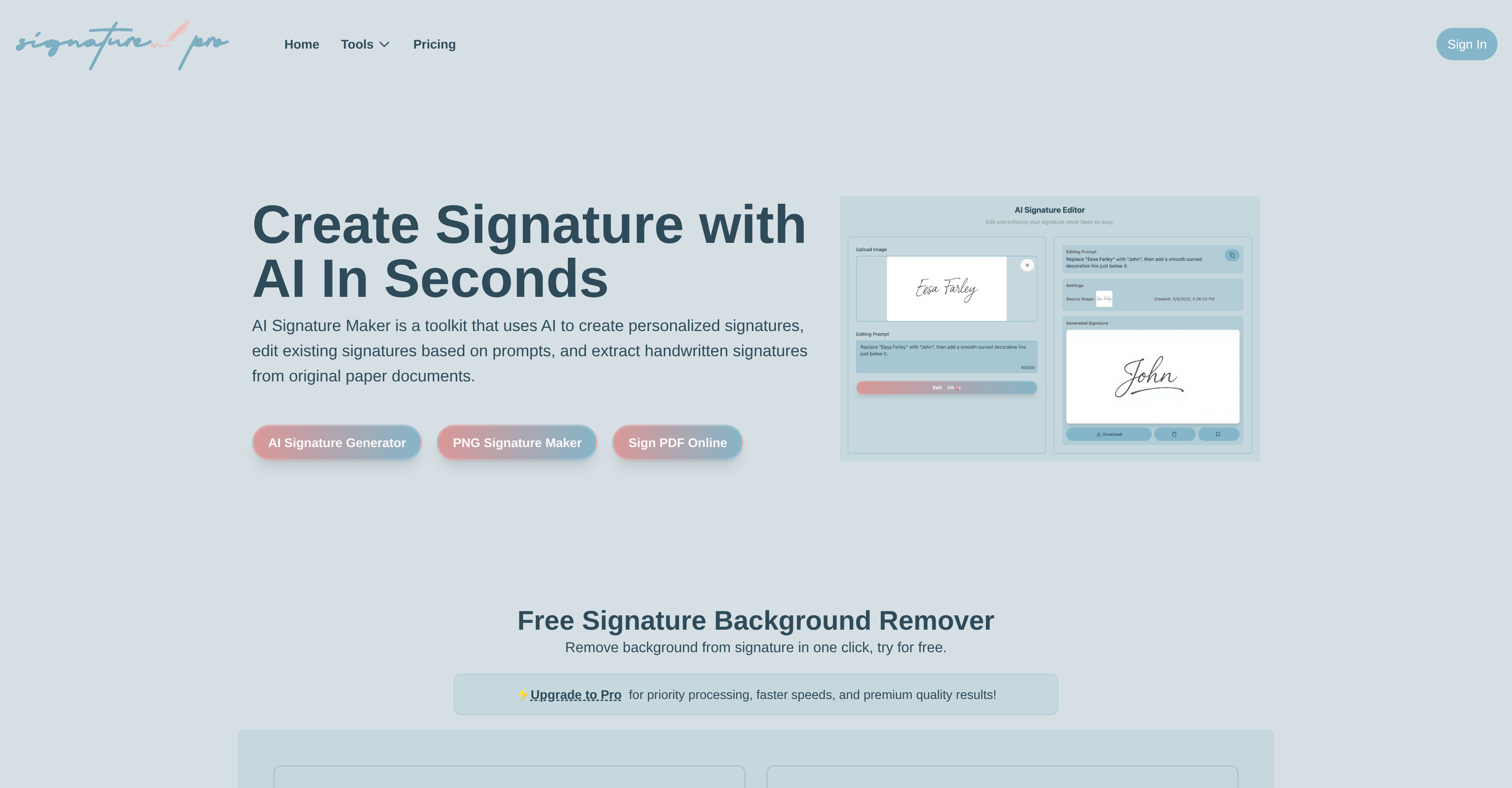 AI Signature Generator Pro - Screenshot showing the interface and features of this AI tool