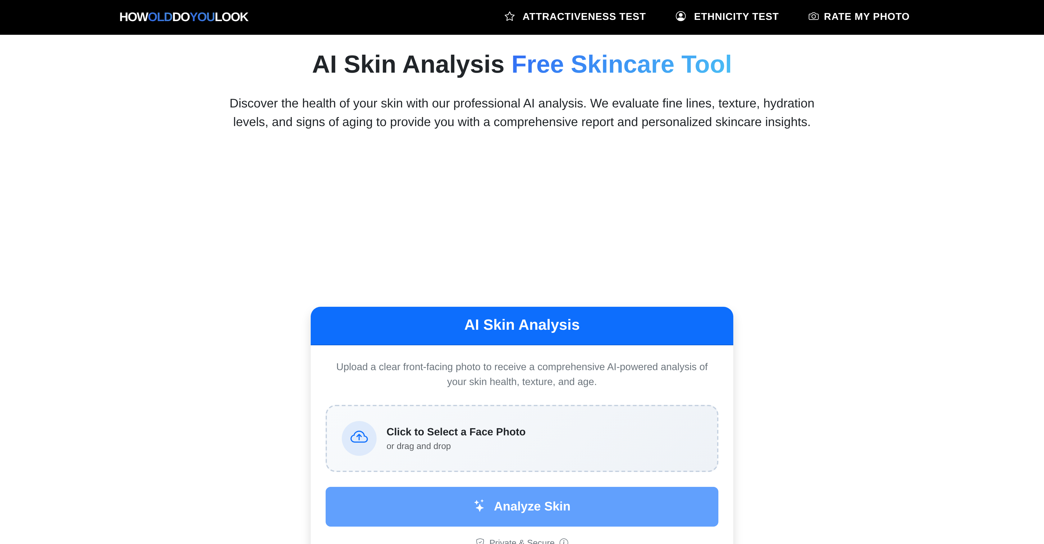 AI Skin Analysis by HowOldDoYouLook - Screenshot showing the interface and features of this AI tool
