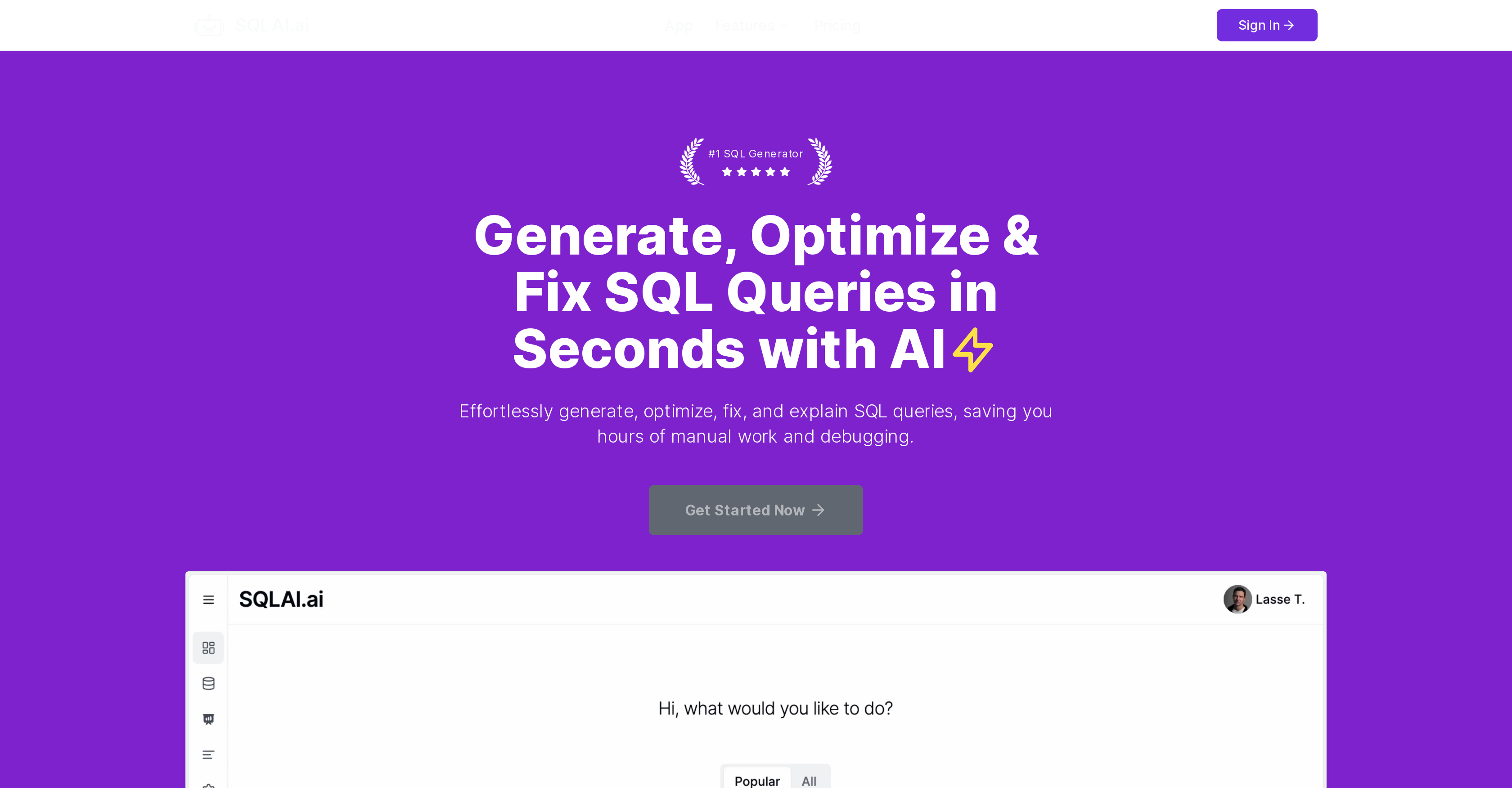 SQLAI.ai - Screenshot showing the interface and features of this AI tool