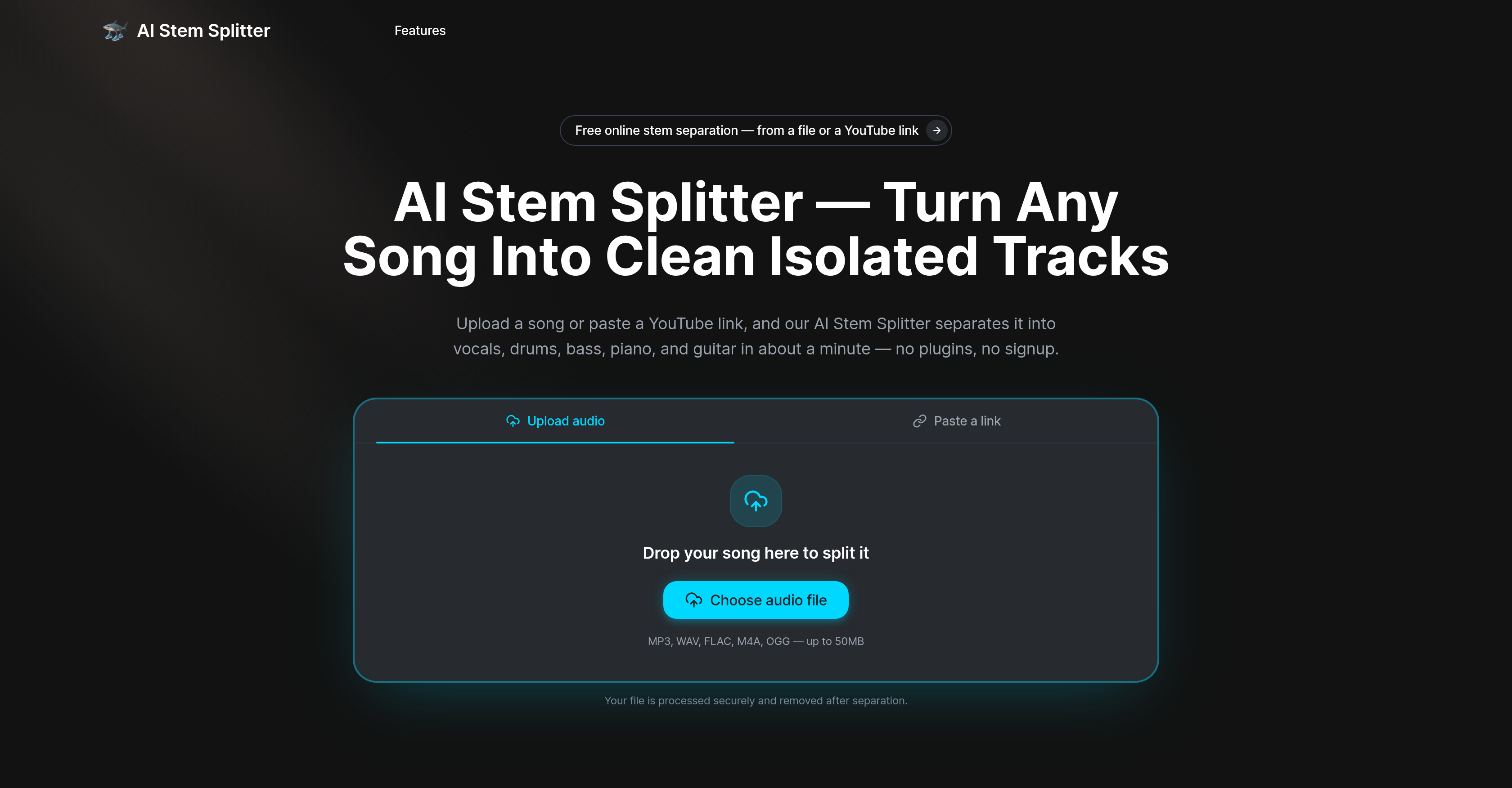 AI Stem Splitter - Screenshot showing the interface and features of this AI tool