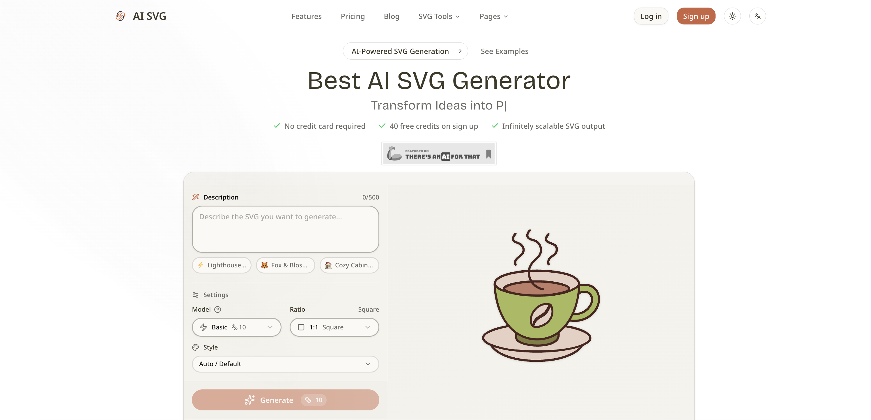 AI SVG.art - Screenshot showing the interface and features of this AI tool
