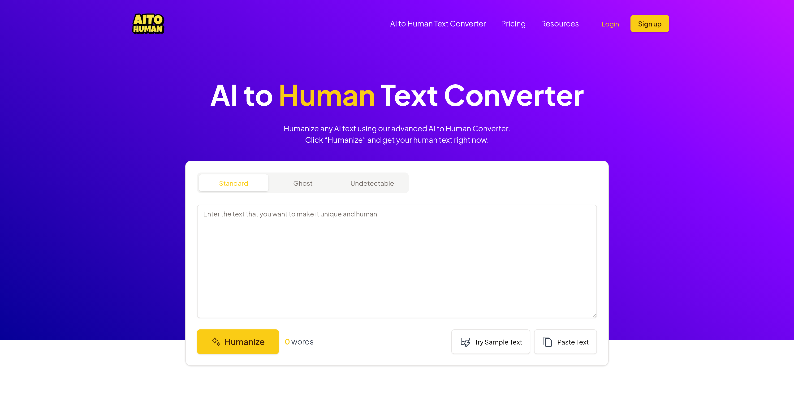 AI to Human - Screenshot showing the interface and features of this AI tool