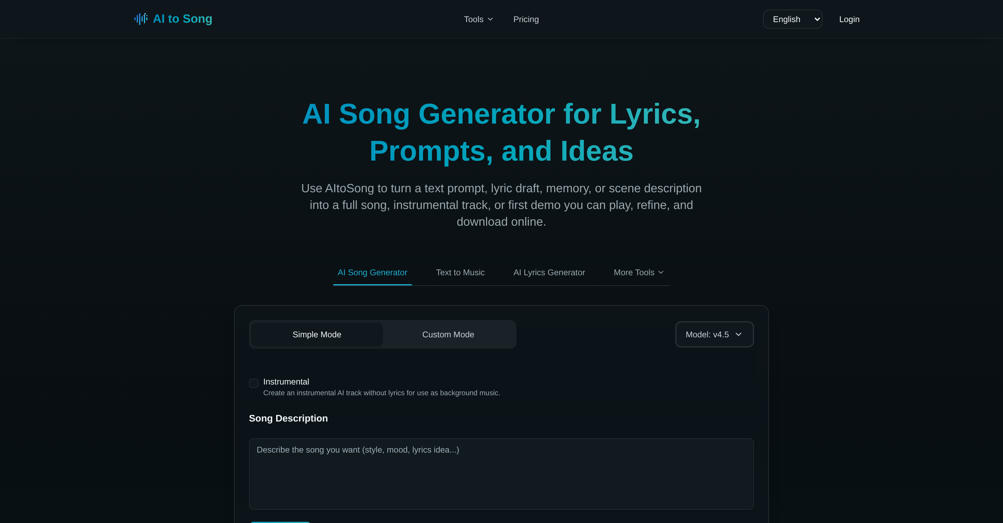 AI to Song - Screenshot showing the interface and features of this AI tool