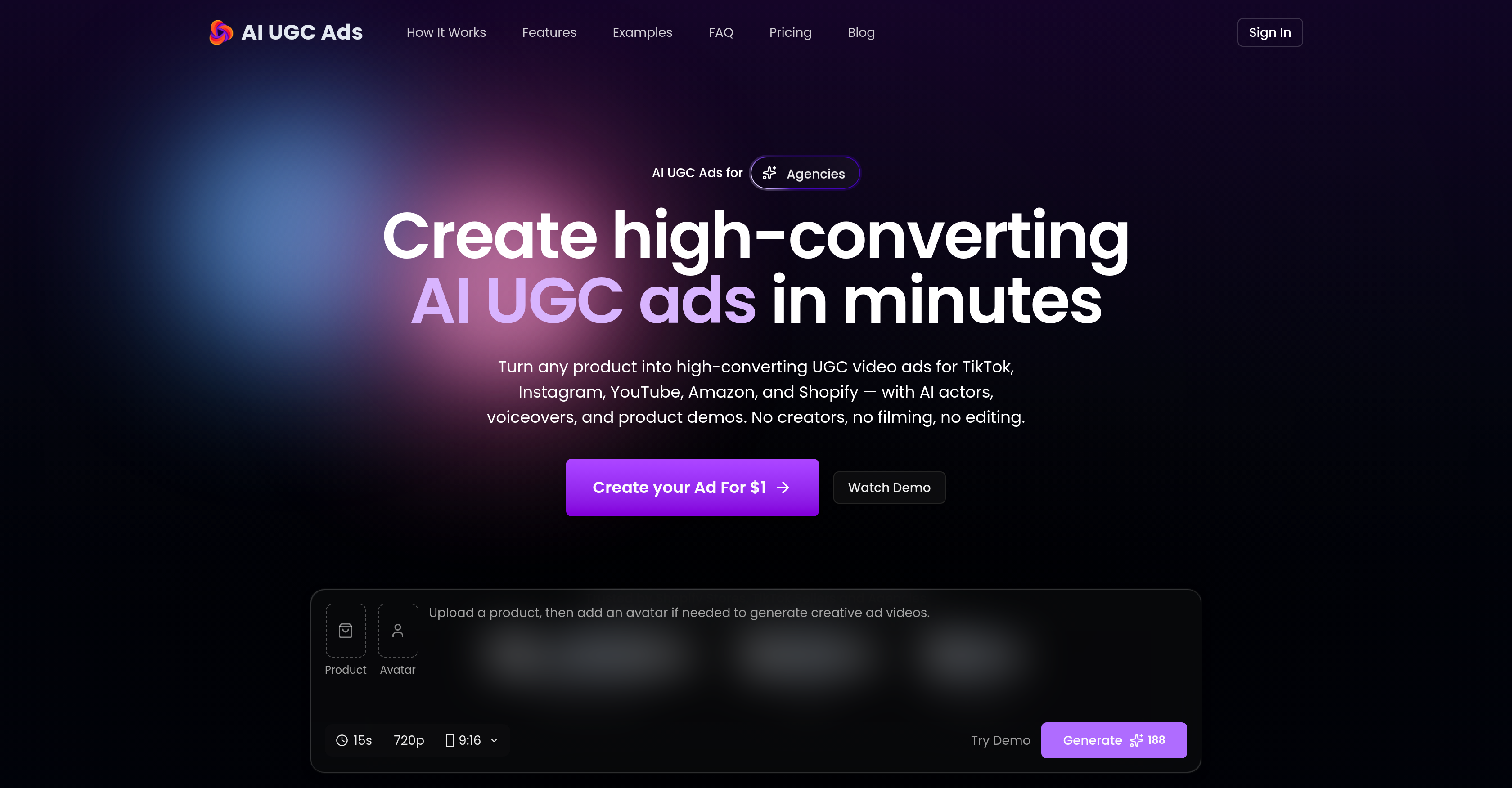 AI UGC Ads - Screenshot showing the interface and features of this AI tool