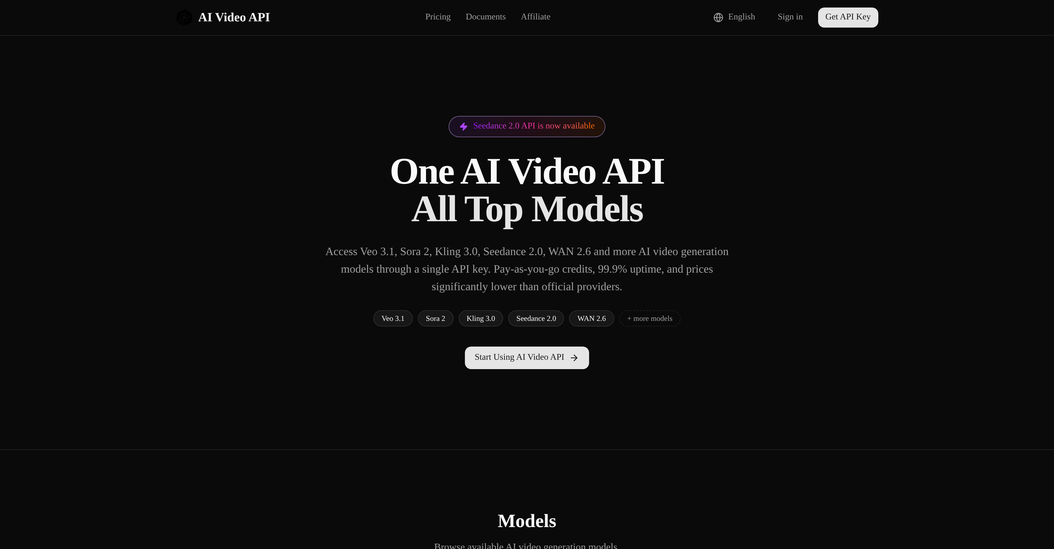 AI Video API.ai - Screenshot showing the interface and features of this AI tool