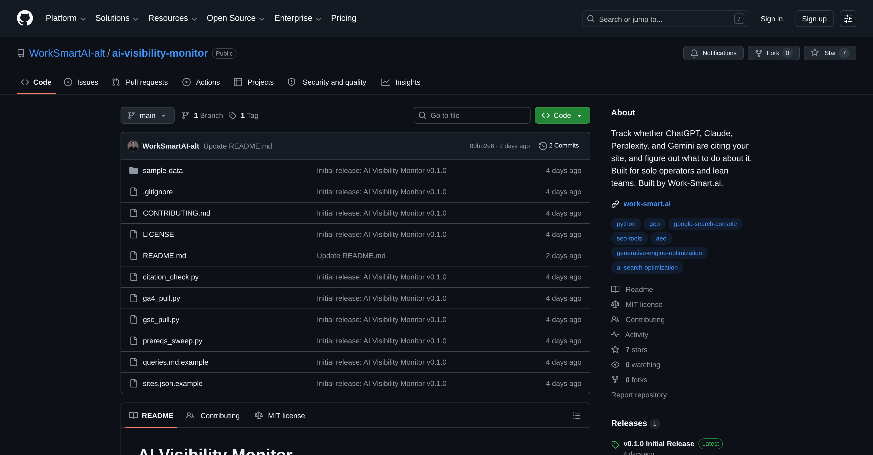 AI Visibility Monitor by Work-Smart.ai - Screenshot showing the interface and features of this AI tool