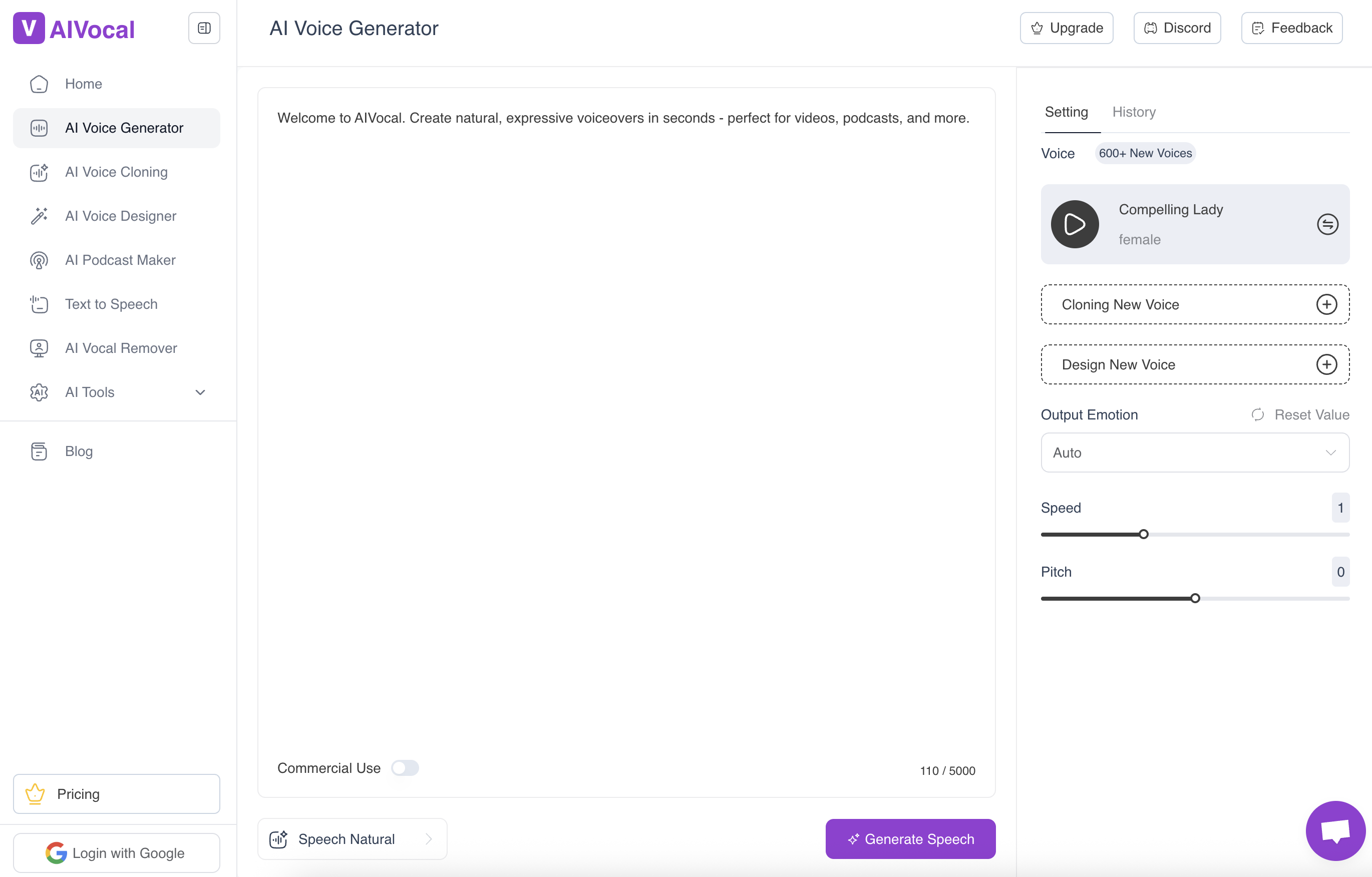 AI Voice Generator by AIVocal - Screenshot showing the interface and features of this AI tool