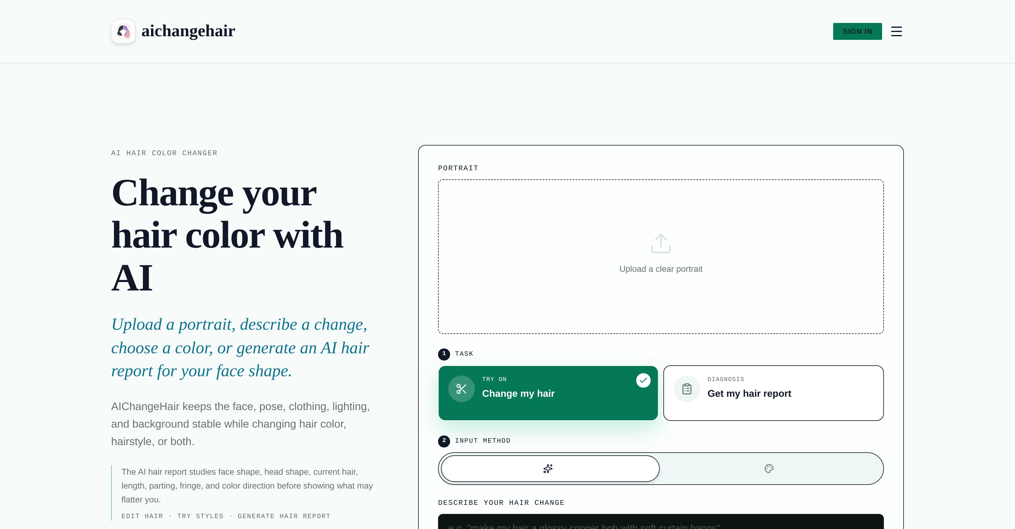 AIChangeHair - Screenshot showing the interface and features of this AI tool