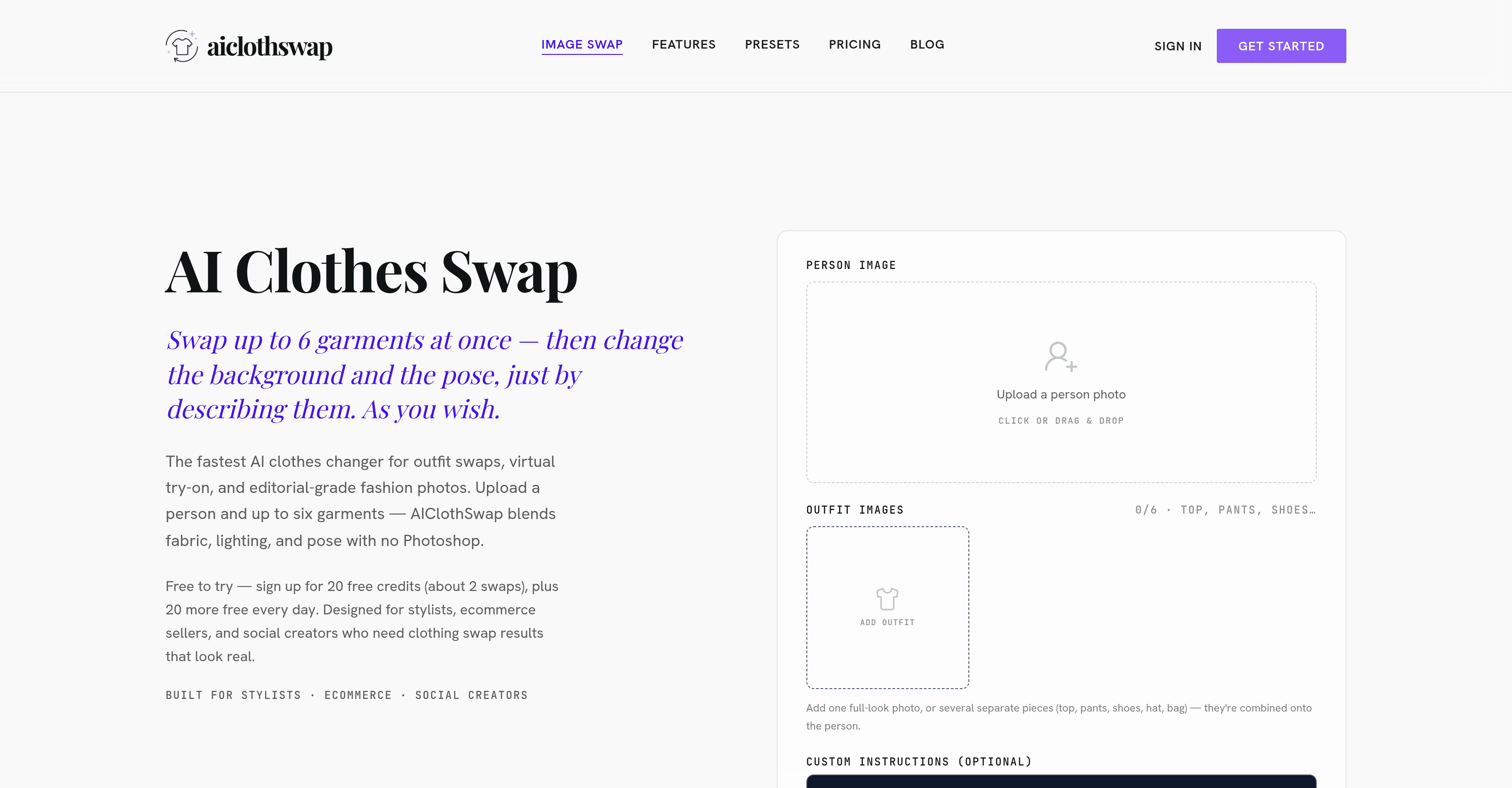 AIClothSwap - Screenshot showing the interface and features of this AI tool