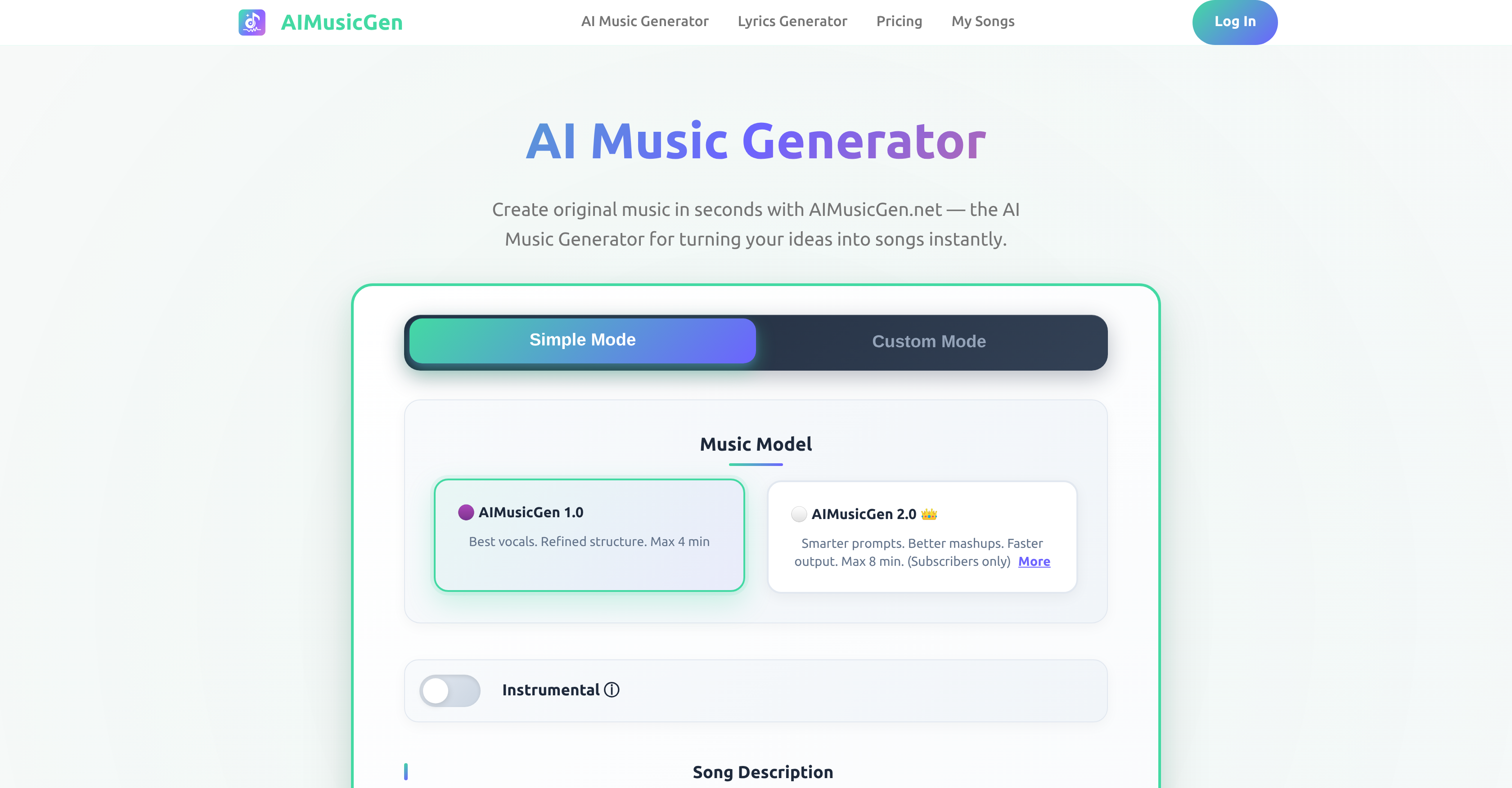 AIMusicGen.net - Screenshot showing the interface and features of this AI tool