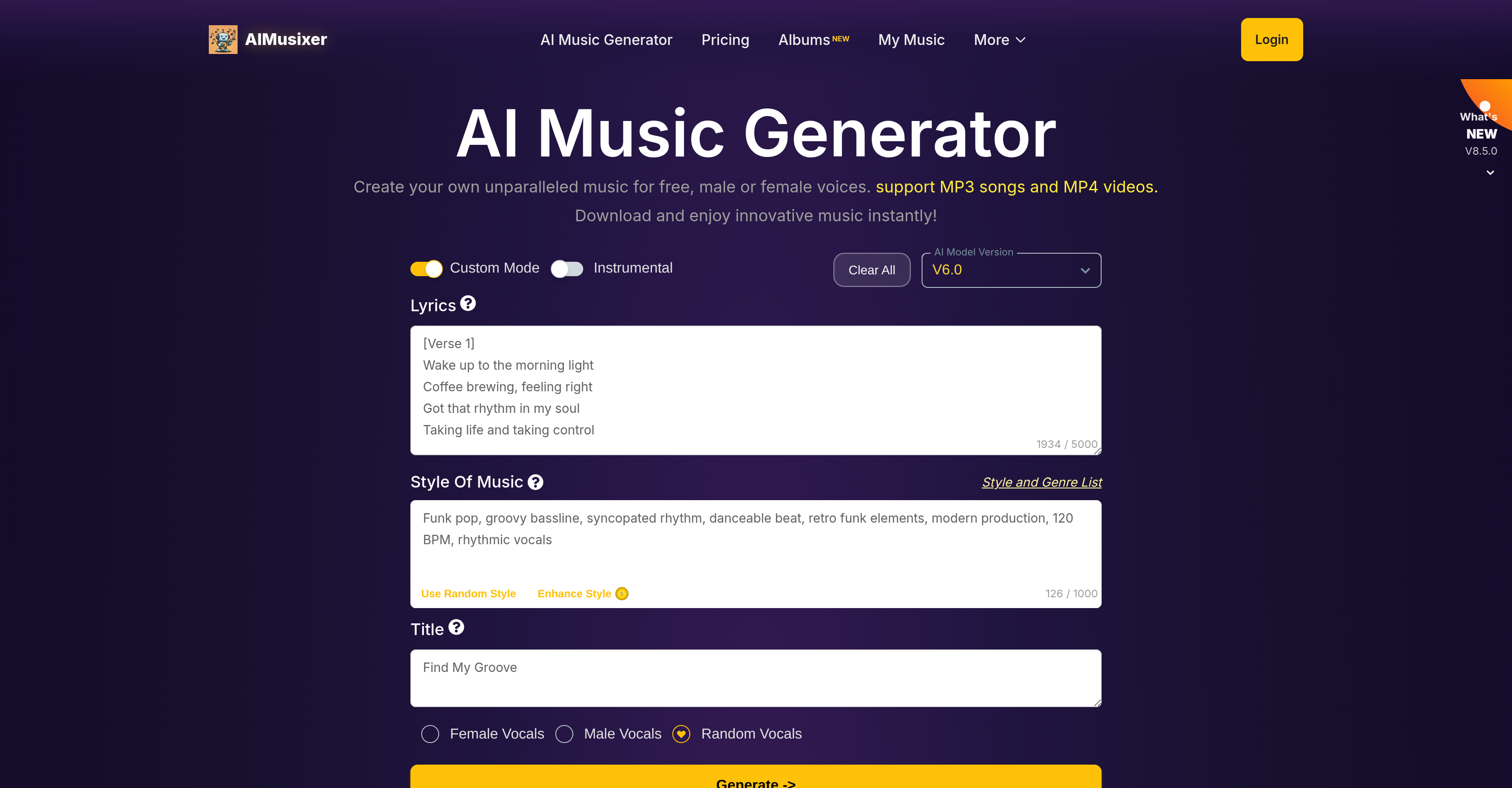 AIMusixer - Screenshot showing the interface and features of this AI tool