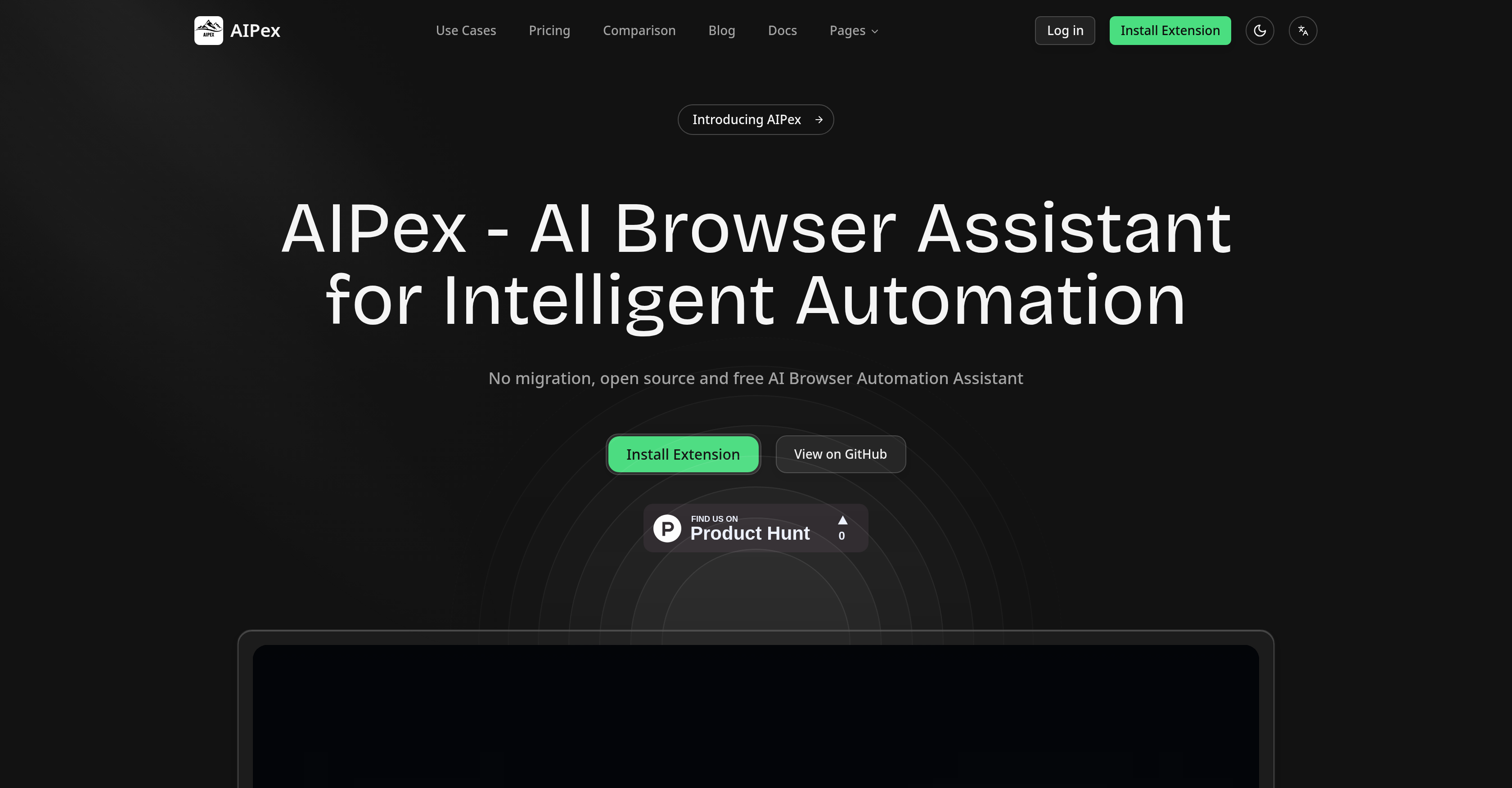 AIPex AI Browser Automation Assistant - Screenshot showing the interface and features of this AI tool