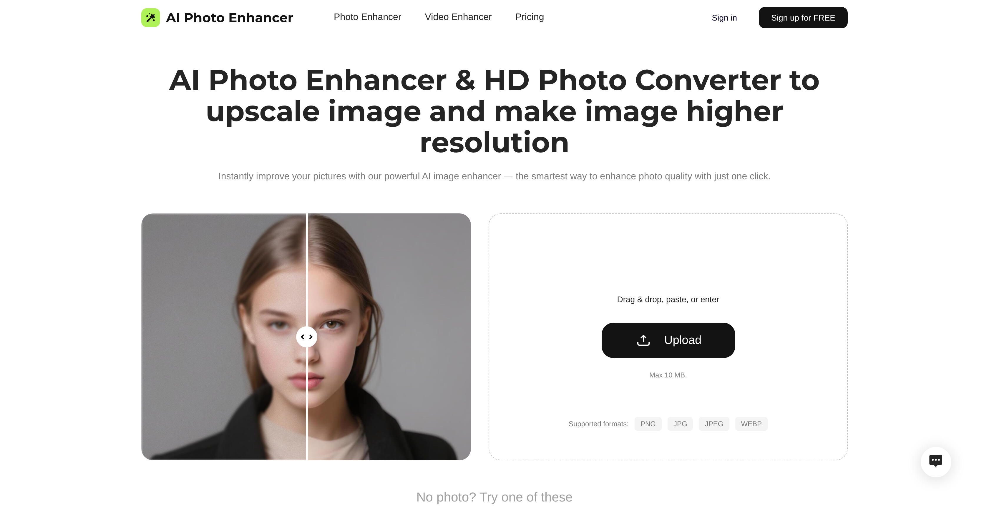 AIPhotoEnhancer.Pro - Screenshot showing the interface and features of this AI tool