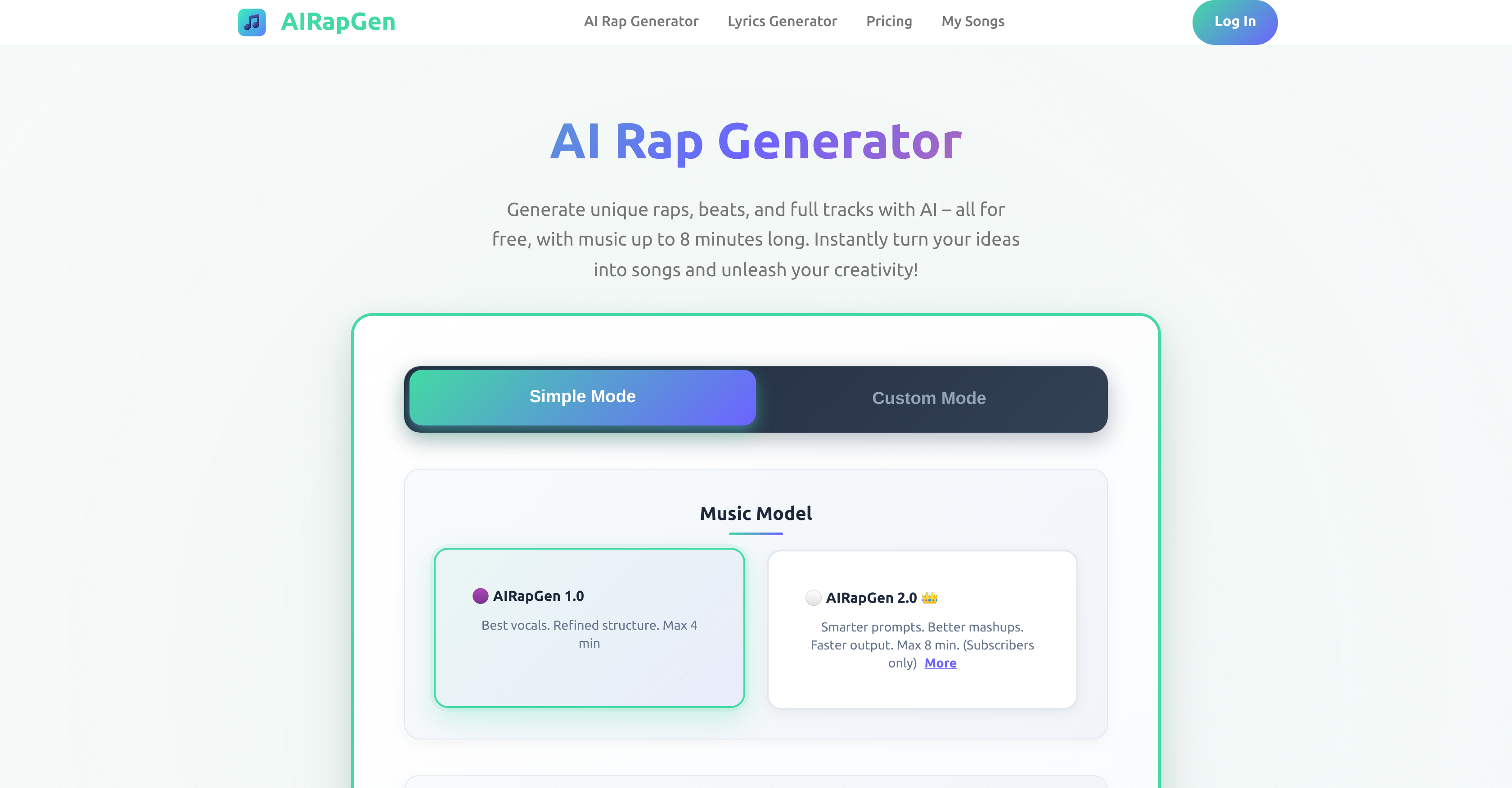 AIRapGen.com - Screenshot showing the interface and features of this AI tool
