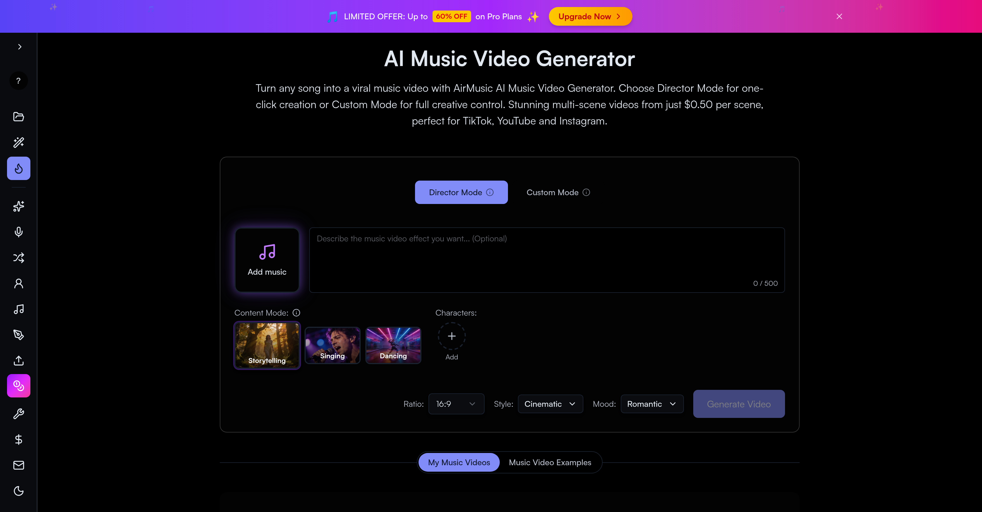 AirMusic - AI Music Video Generator - Screenshot showing the interface and features of this AI tool