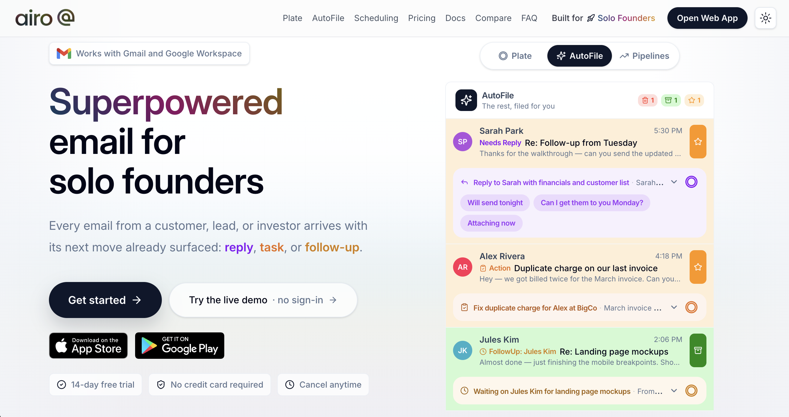 Airo Mail - Superpowered Email for Solo Founders - Screenshot showing the interface and features of this AI tool
