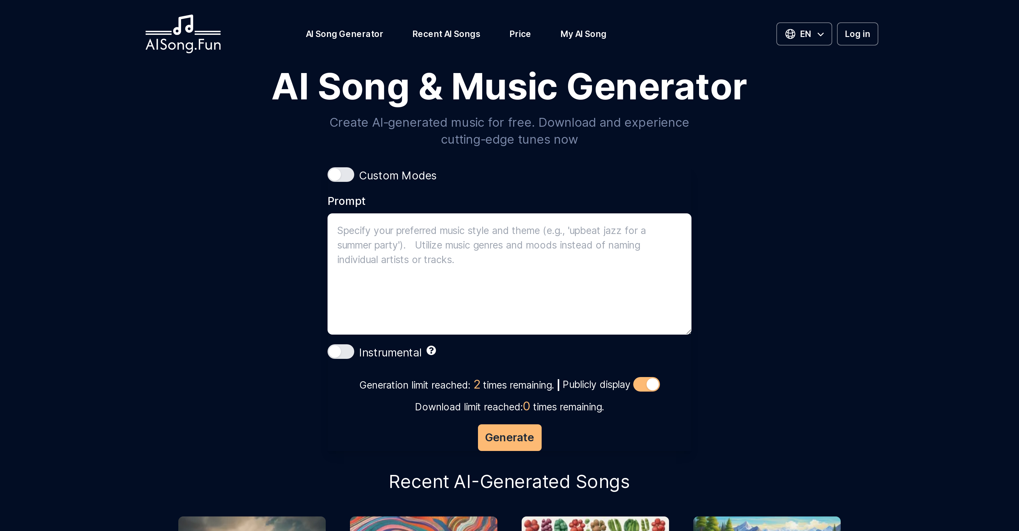 AISong.Fun - Screenshot showing the interface and features of this AI tool